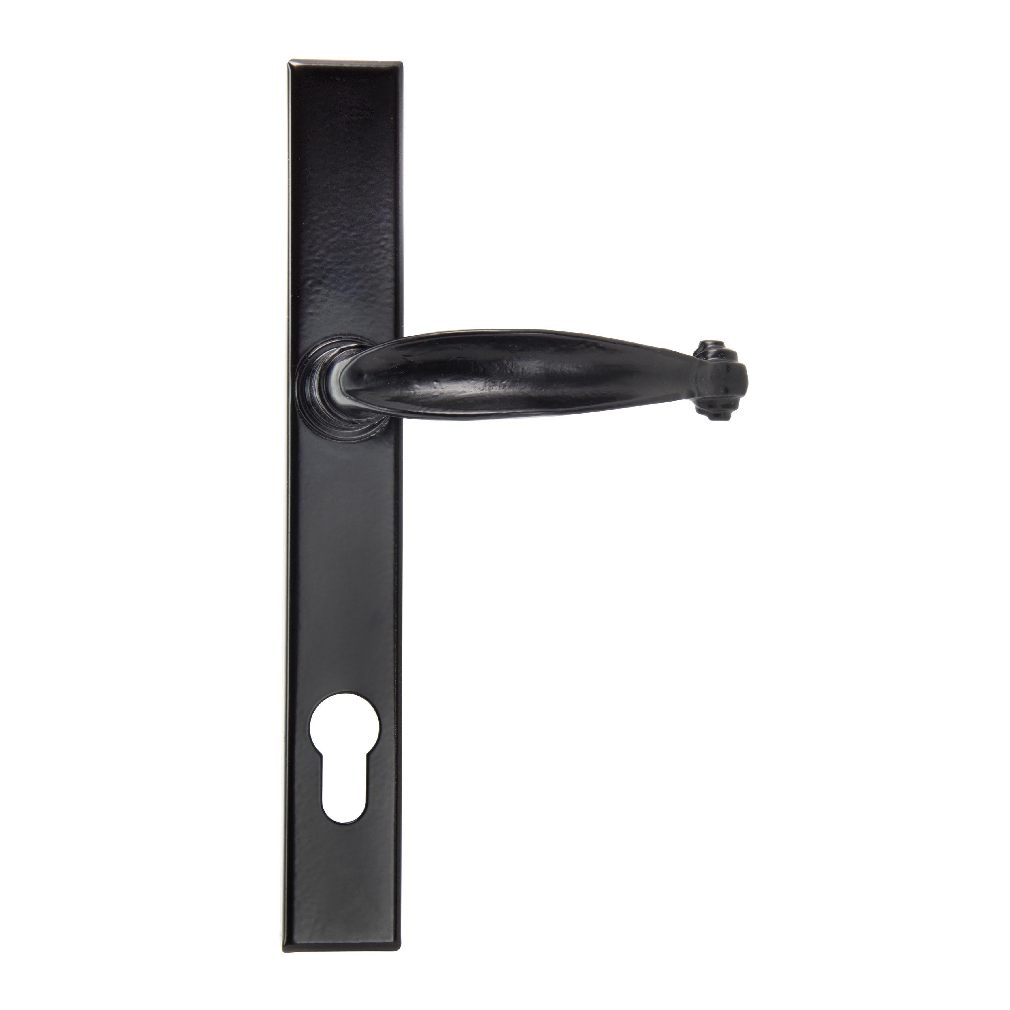 From The Anvil's Black Cottage Slimline Lever Espag. Lock Set