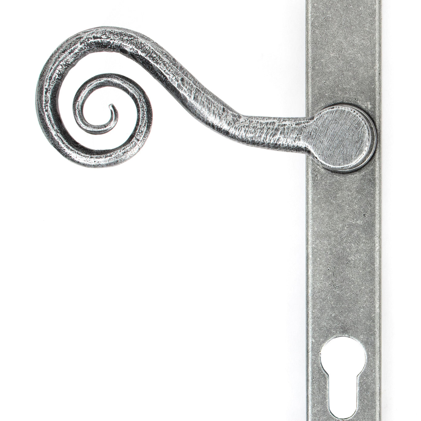 From The Anvil's Pewter Patina Monkeytail Slimline Lever Espag. Lock Set