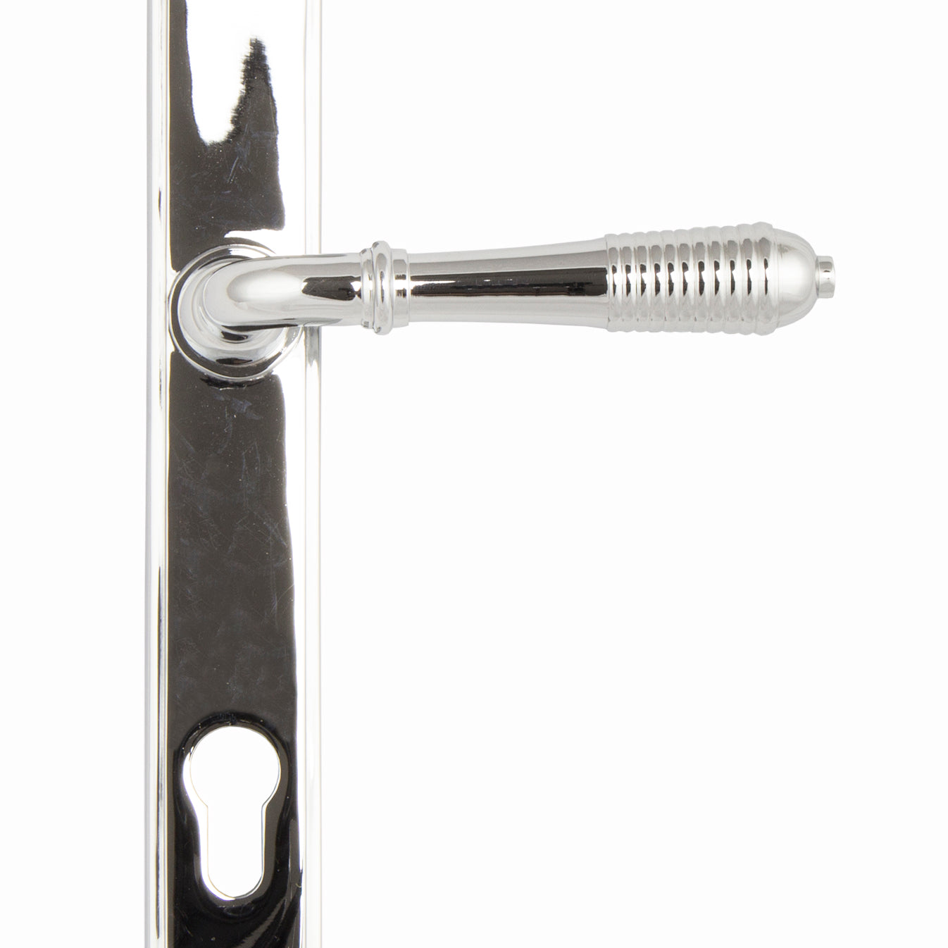 From The Anvil's Polished Chrome Reeded Slimline Lever Espag. Lock Set