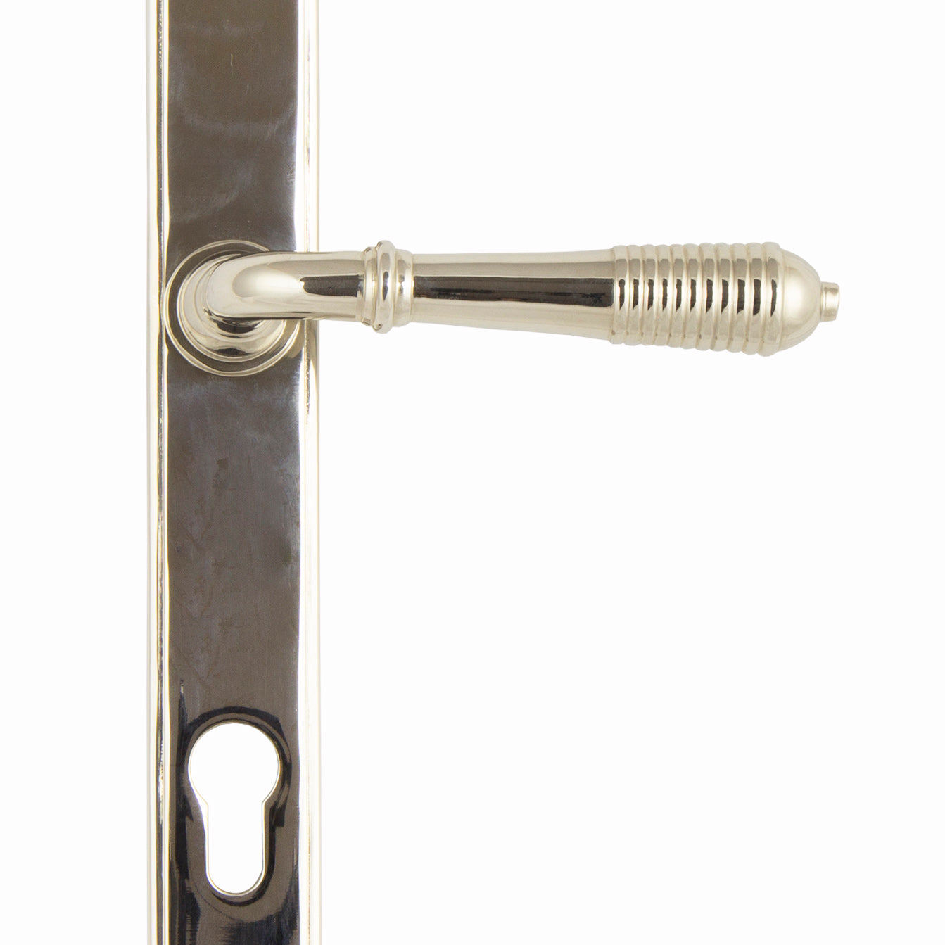 From The Anvil's Polished Nickel Reeded Slimline Lever Espag. Lock Set