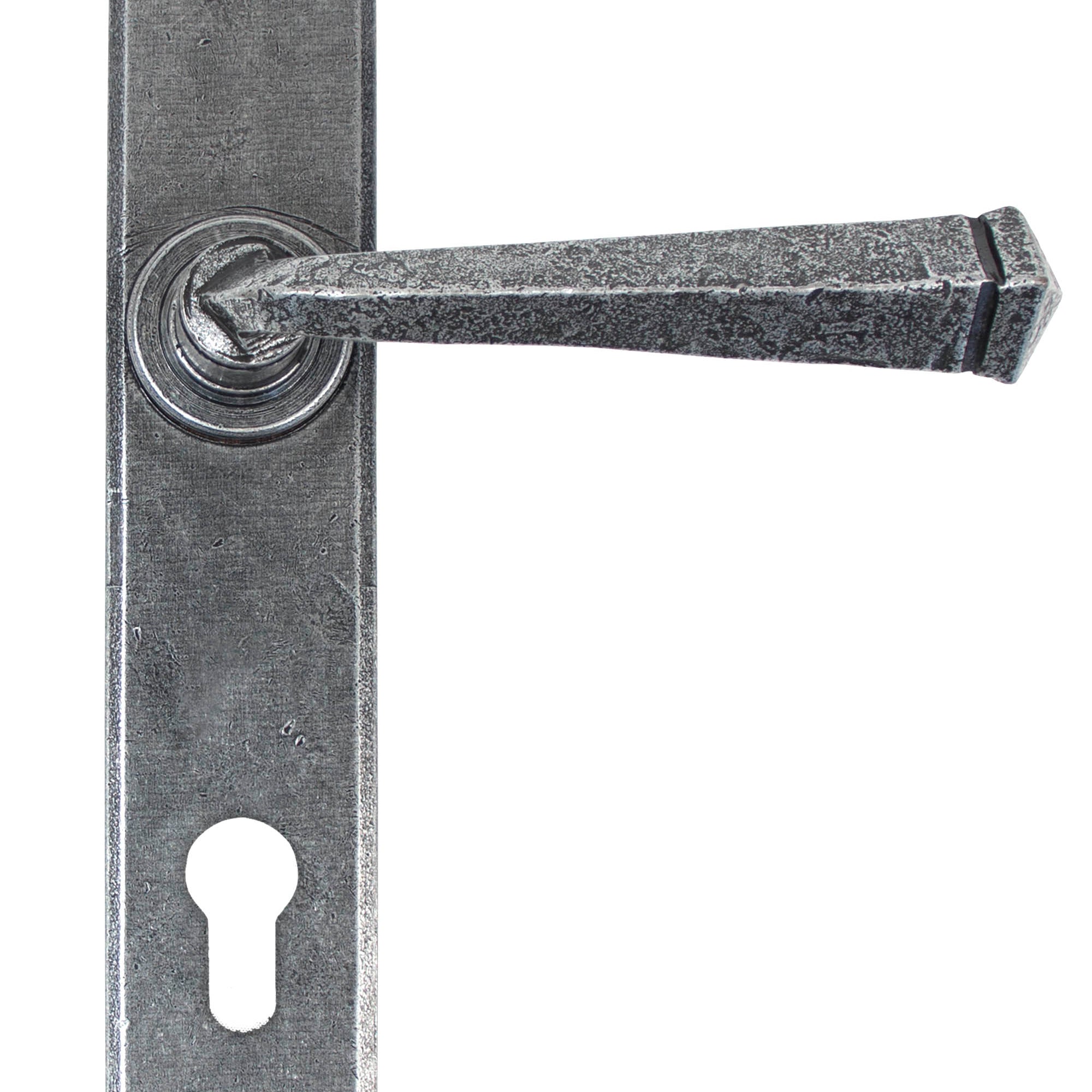 From The Anvil's Pewter Patina Gothic Lever Espag. Lock Set