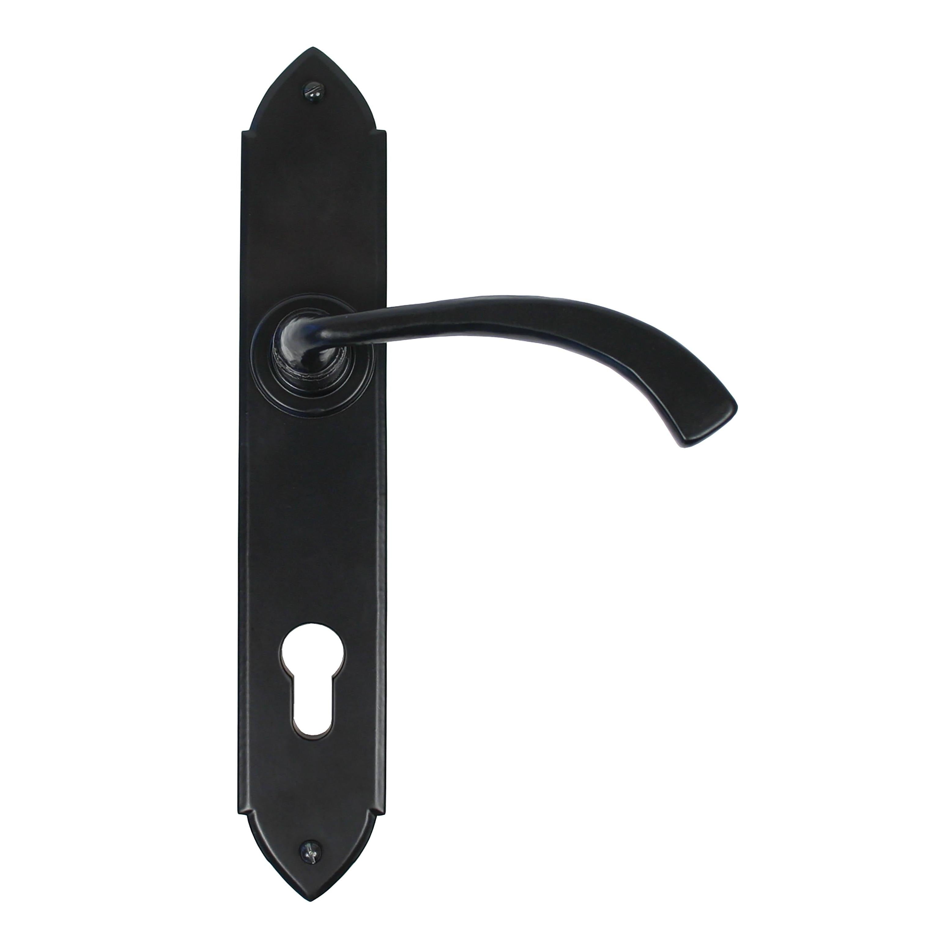 From The Anvil's Black Gothic Curved Lever Espag. Lock Set