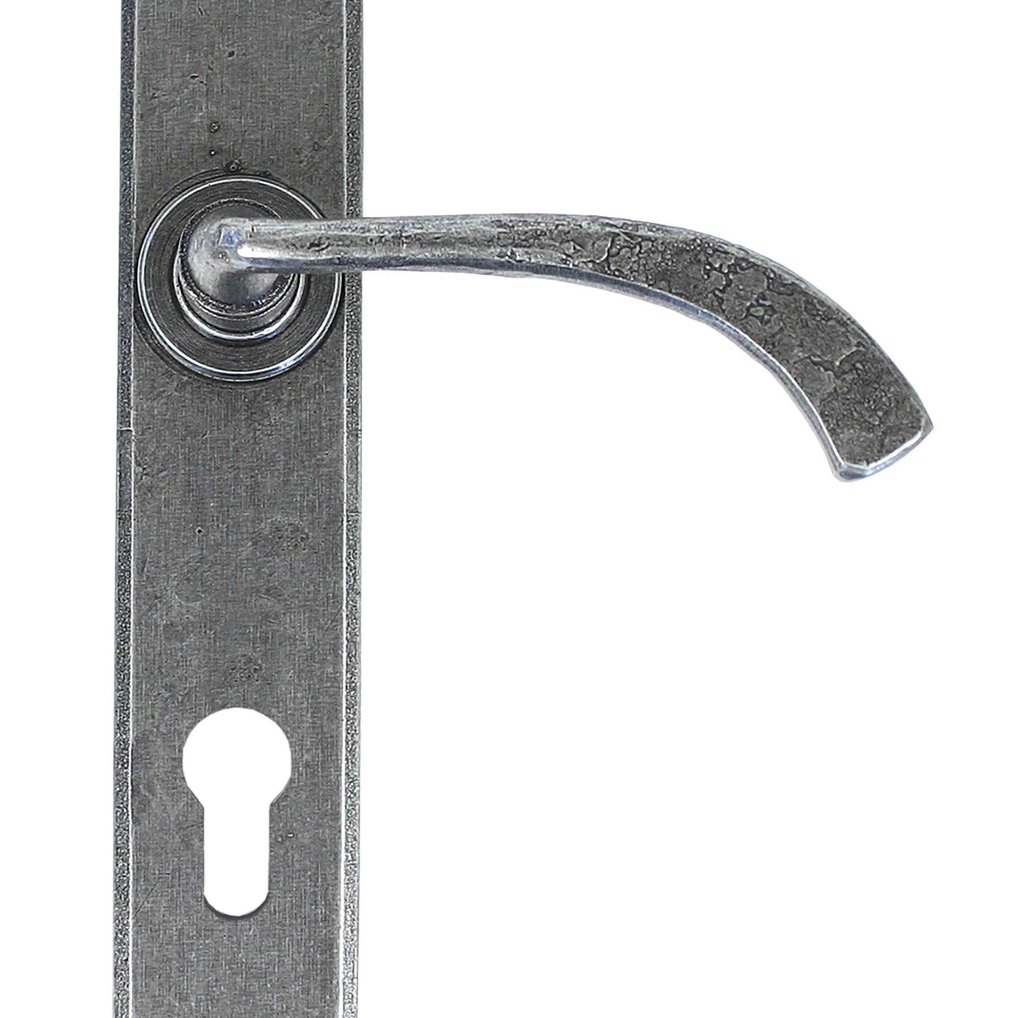 From The Anvil's Pewter Patina Gothic Curved Lever Espag. Lock Set