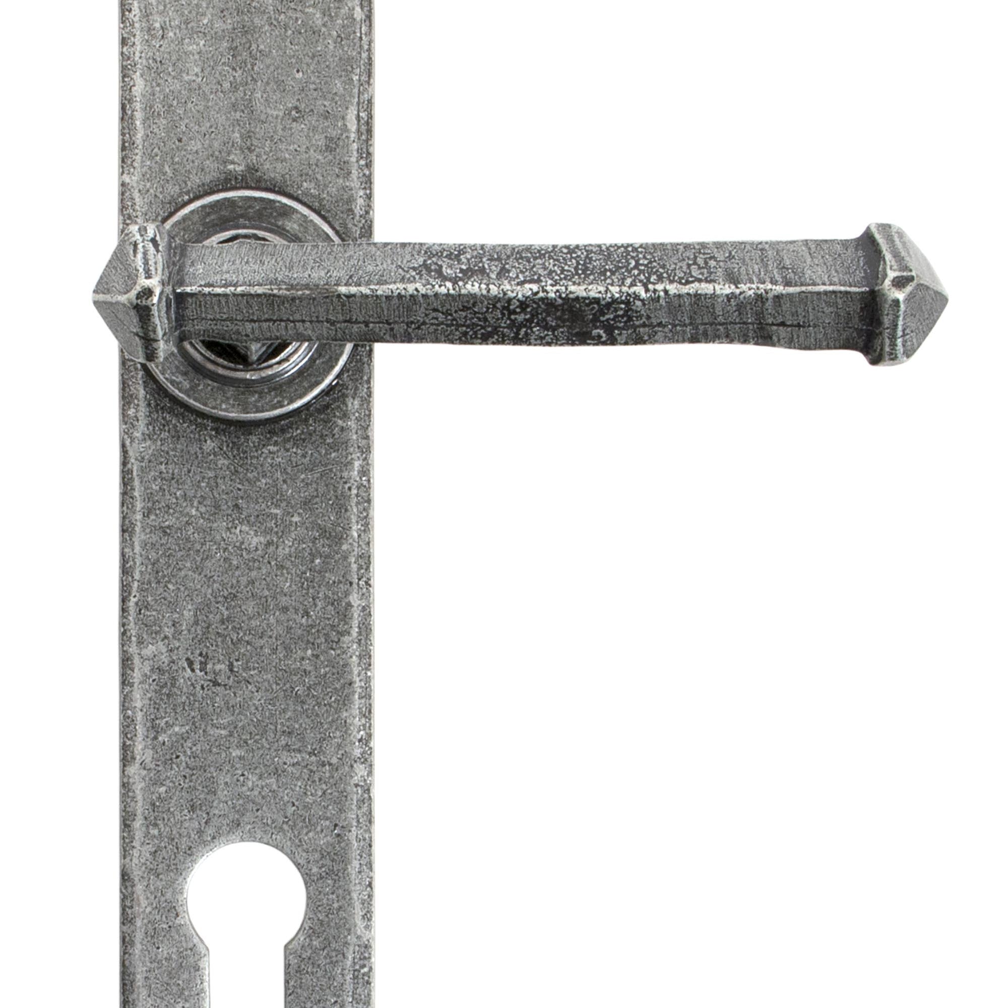 From The Anvil's Pewter Patina Tudor Lever Espag. Lock Set