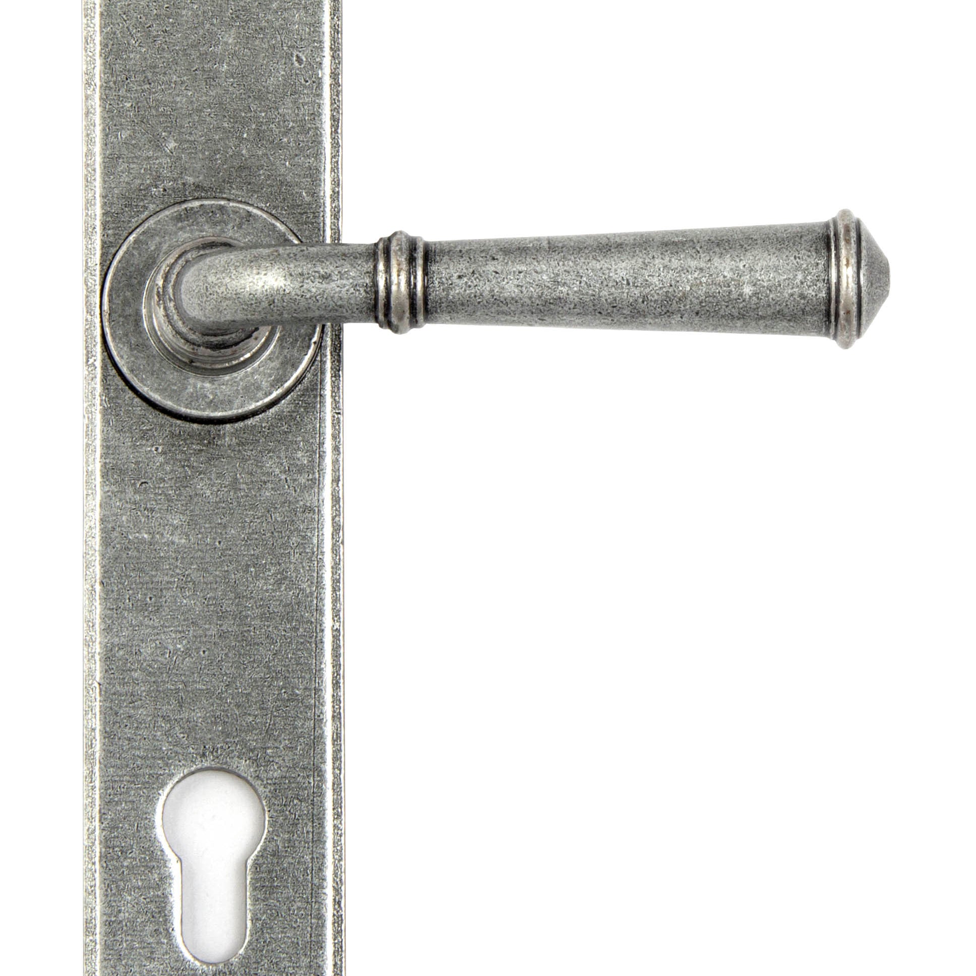 From The Anvil's Pewter Patina Regency Lever Espag. Lock Set