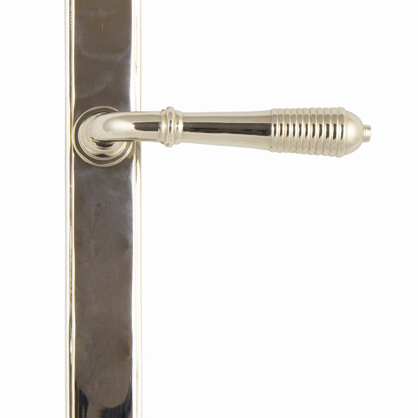 From The Anvil's Polished Nickel Reeded Slimline Lever Espag. Latch Set