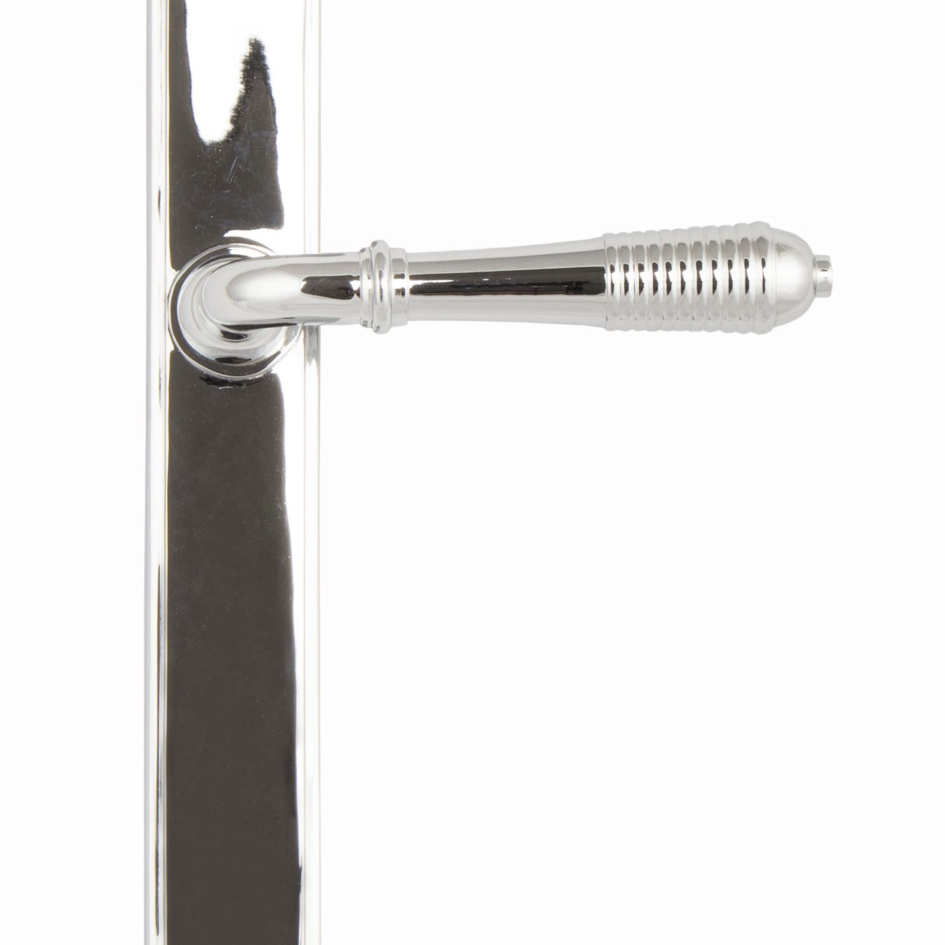 From The Anvil's Polished Chrome Reeded Slimline Lever Espag. Latch Set