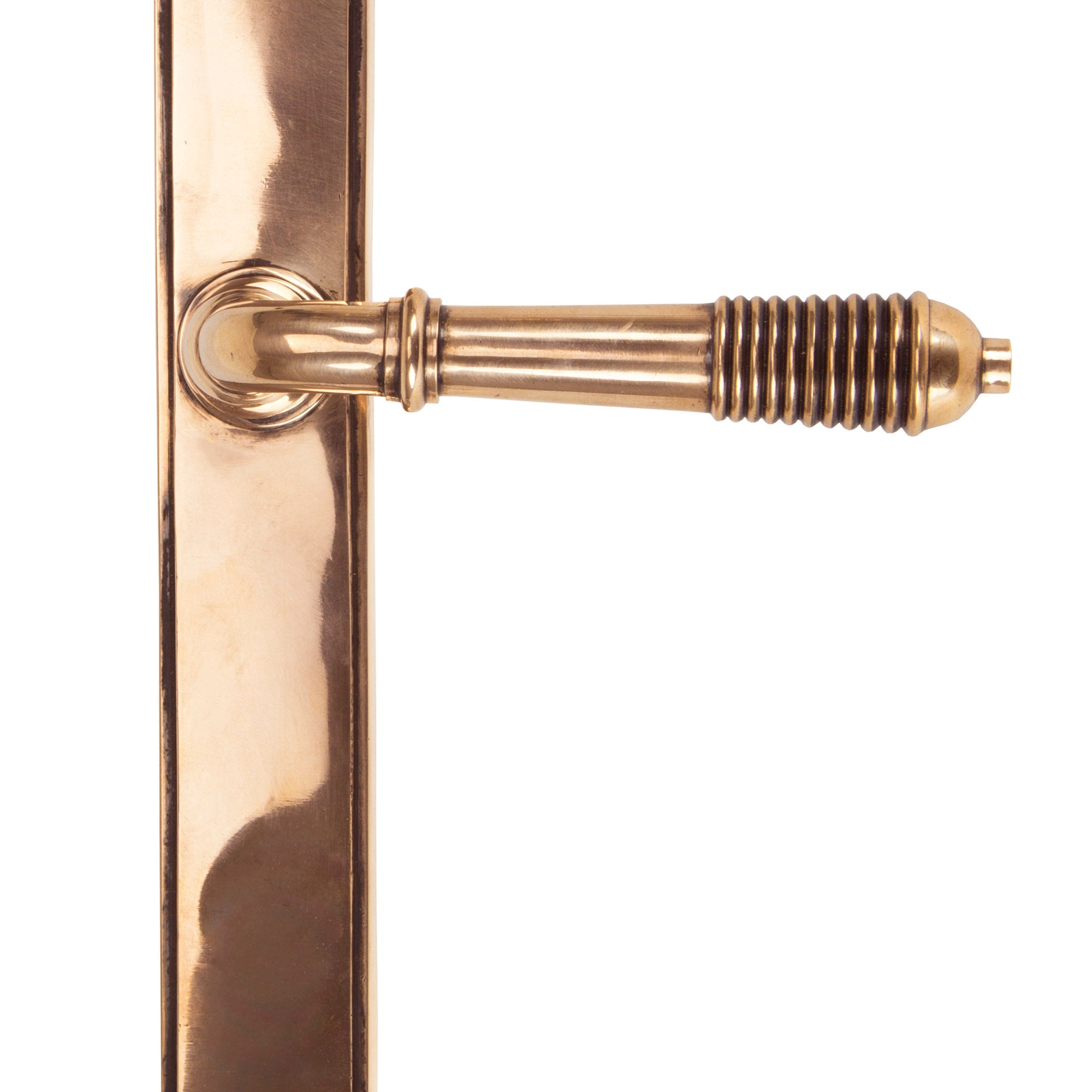 From The Anvil's Polished Bronze Reeded Slimline Lever Espag. Latch Set