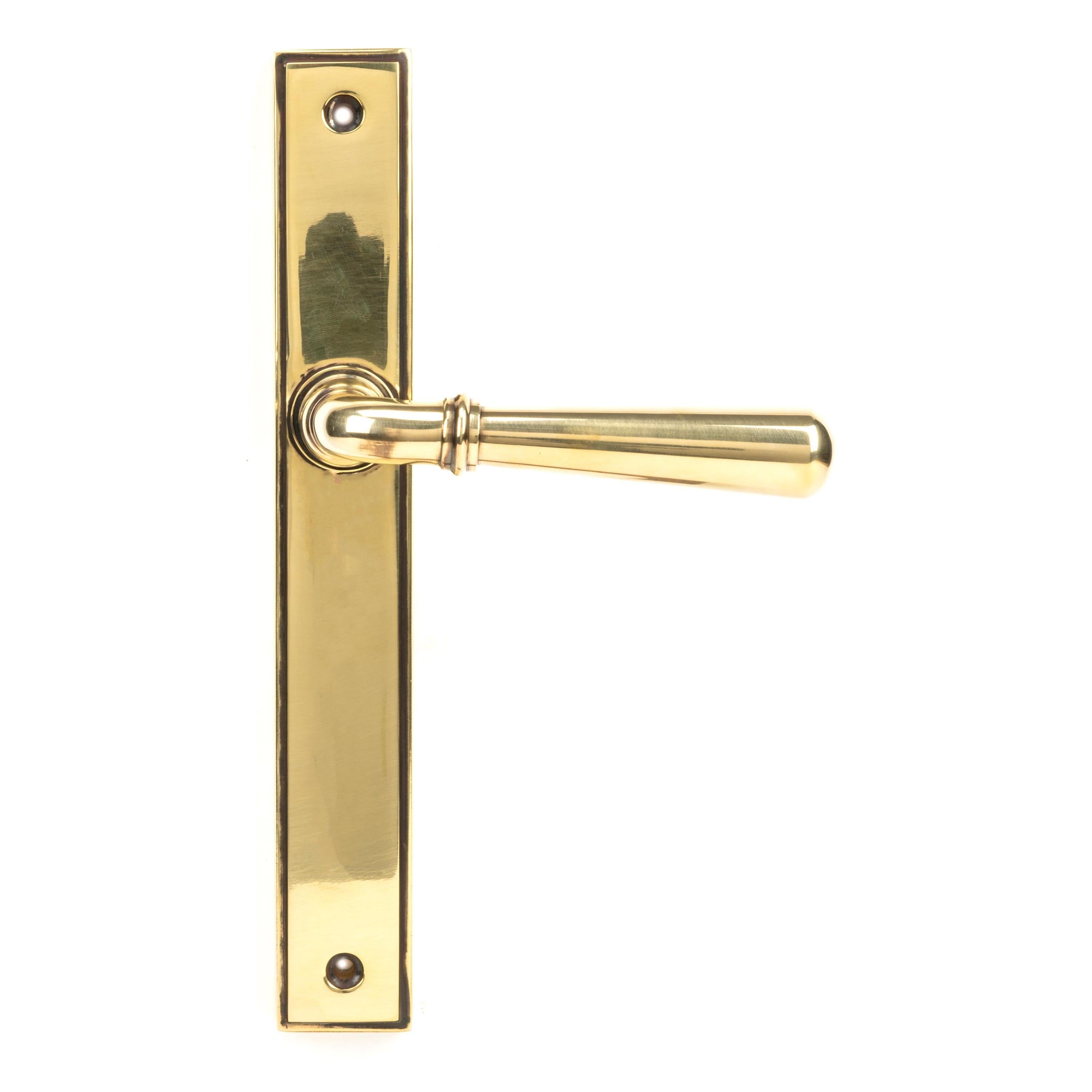 From The Anvil's Aged Brass Newbury Slimline Lever Espag. Latch Set