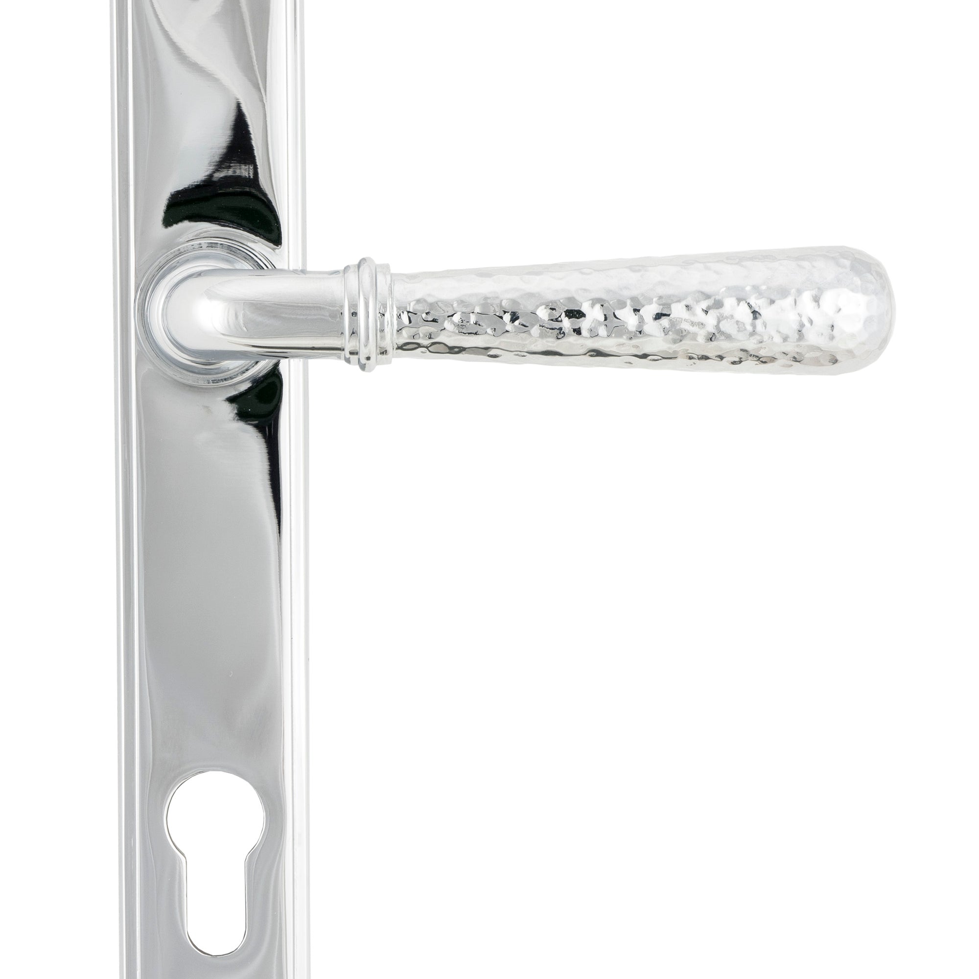 From The Anvil's Polished Chrome Hammered Newbury Slimline Espag. Lock Set