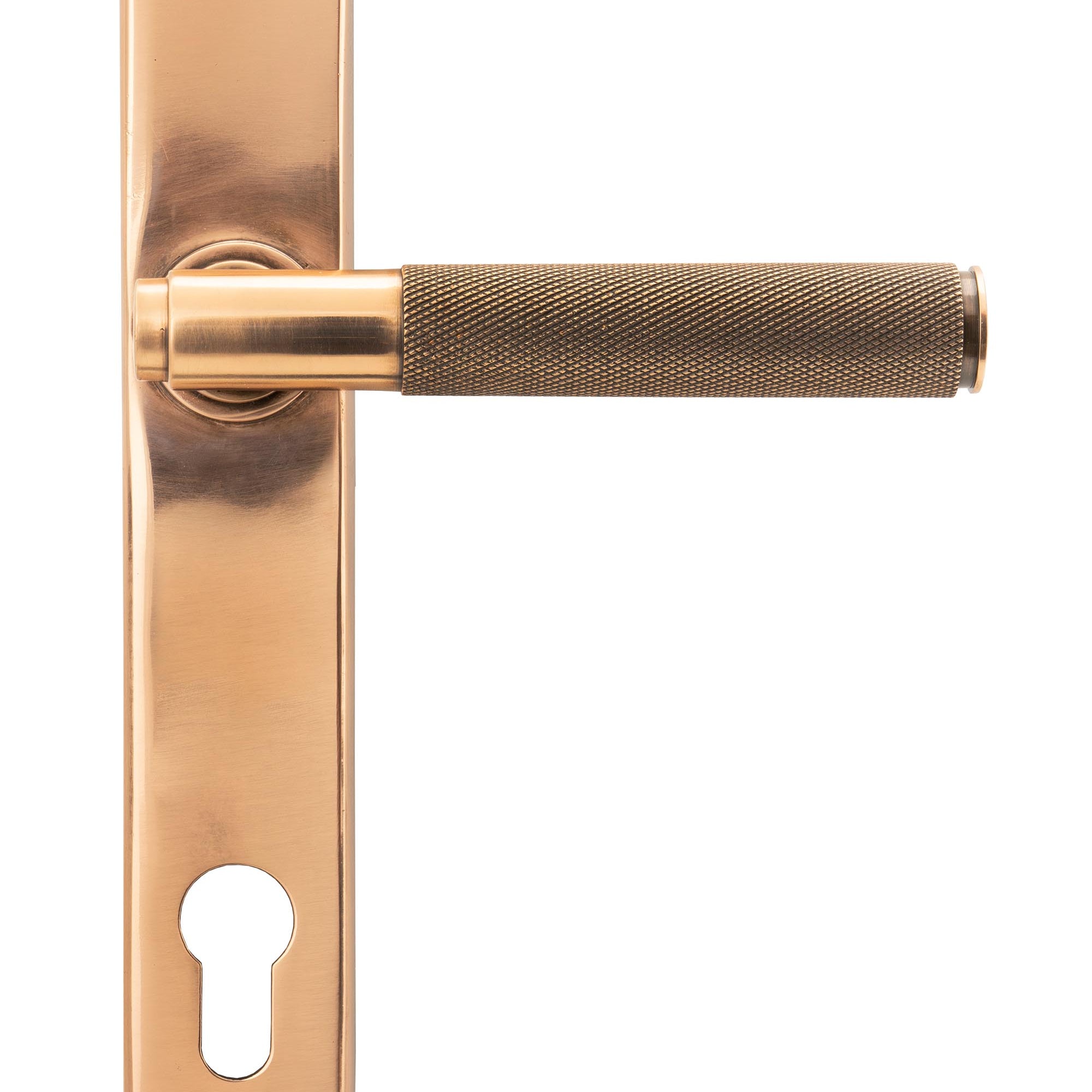 From The Anvil's Polished Bronze Brompton Slimline Lever Espag. Lock Set