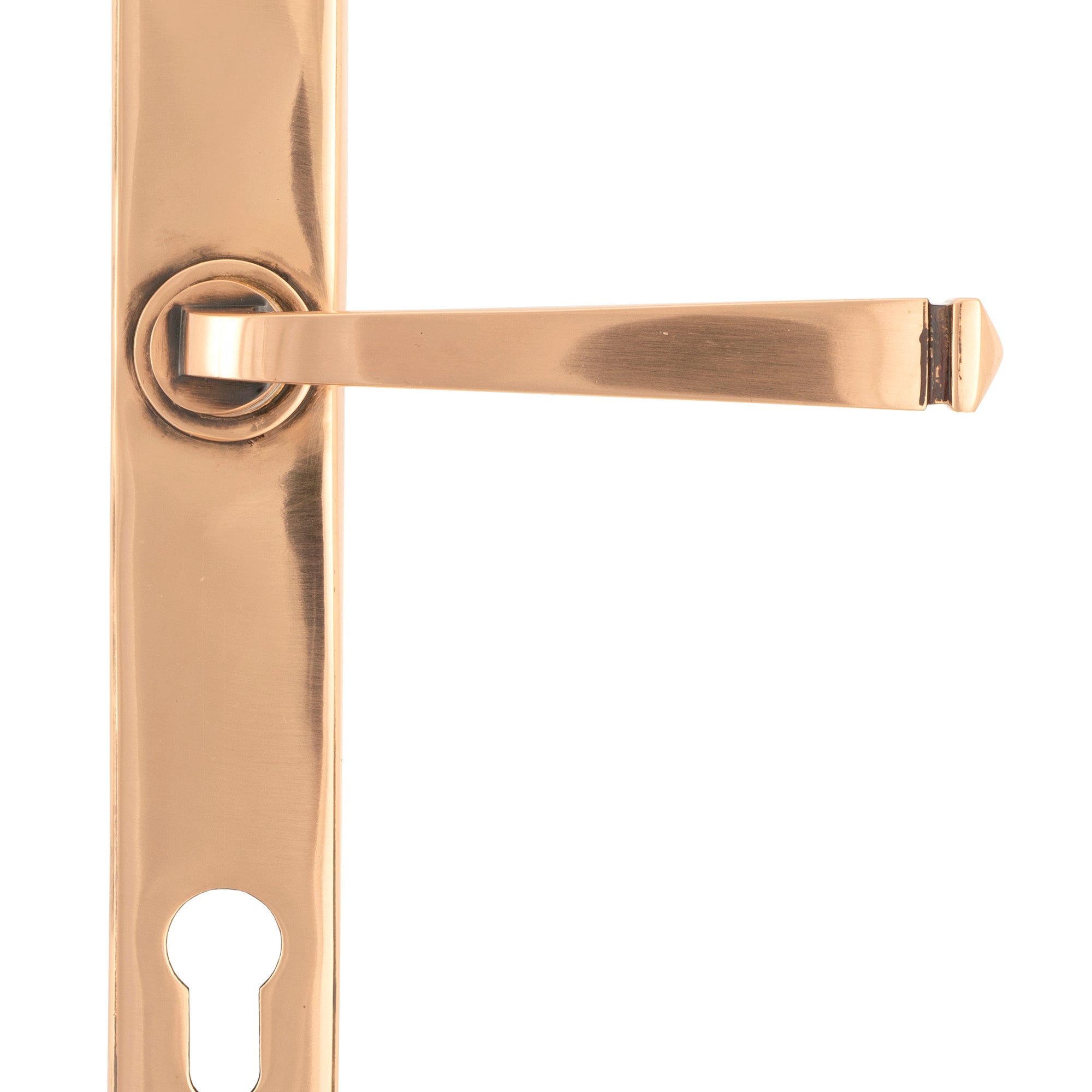 From The Anvil's Polished Bronze Avon Slimline Lever Espag. Lock Set