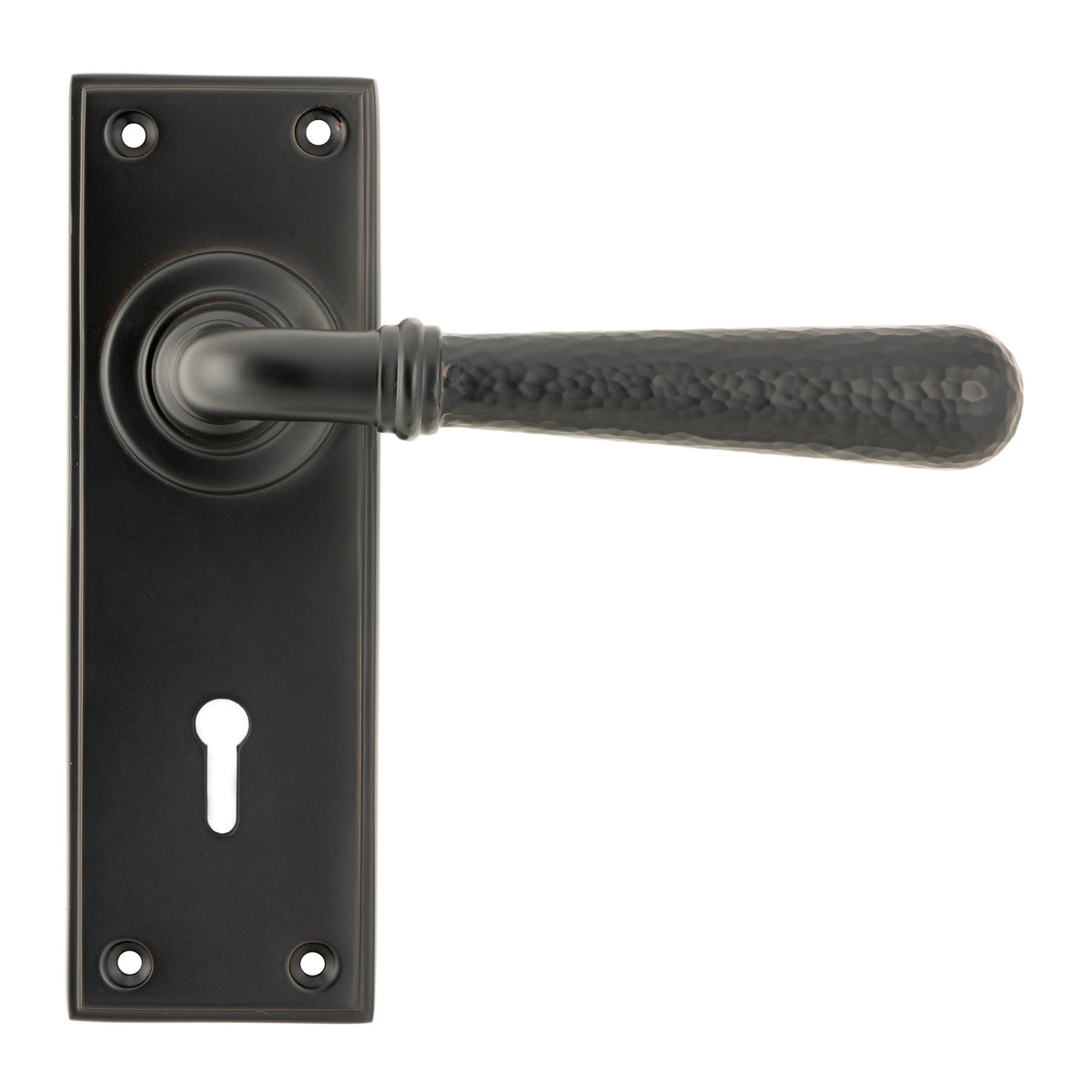 From The Anvil's Aged Bronze Hammered Newbury Lever Lock Set