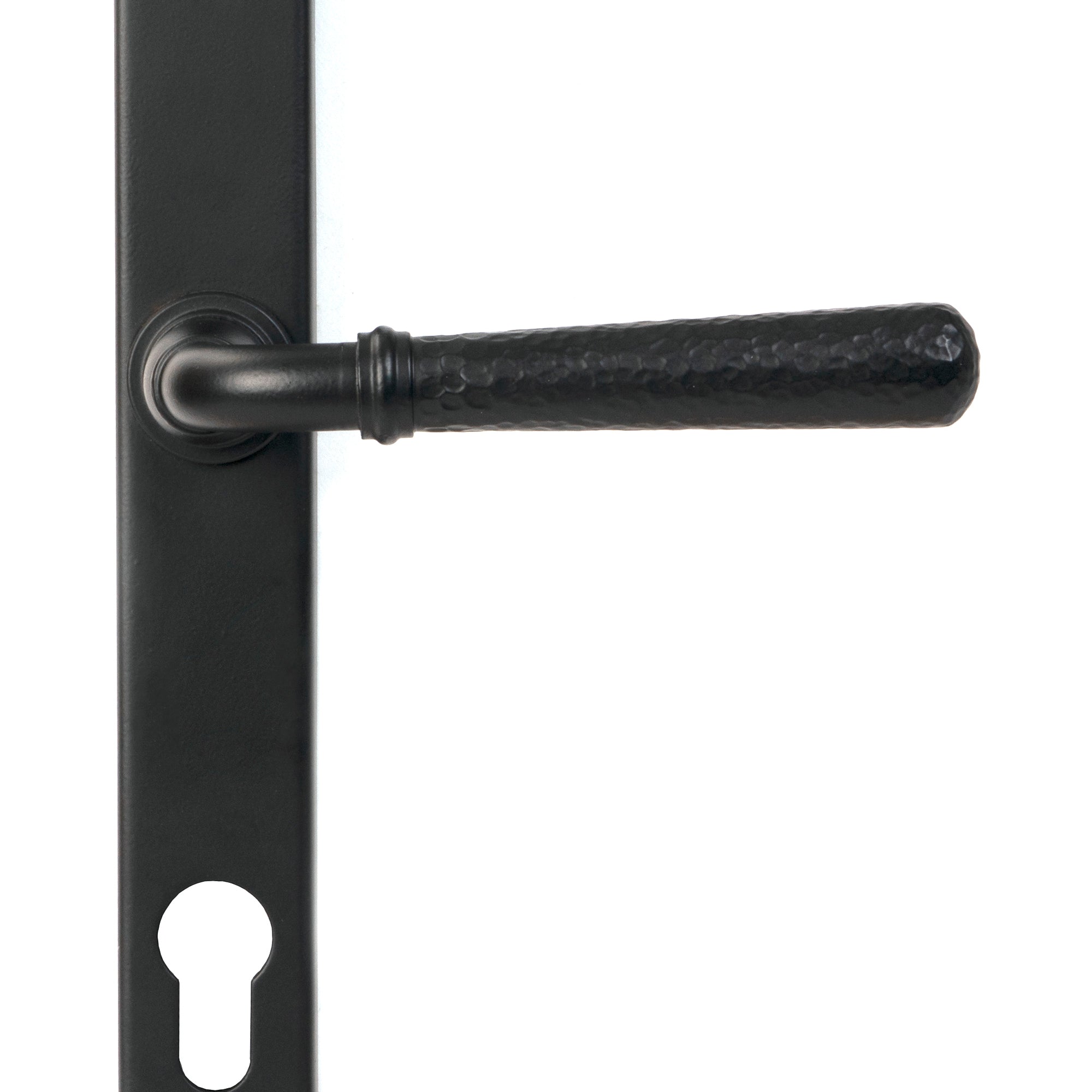 From The Anvil's Matt Black Hammered Newbury Slimline Espag. Lock Set
