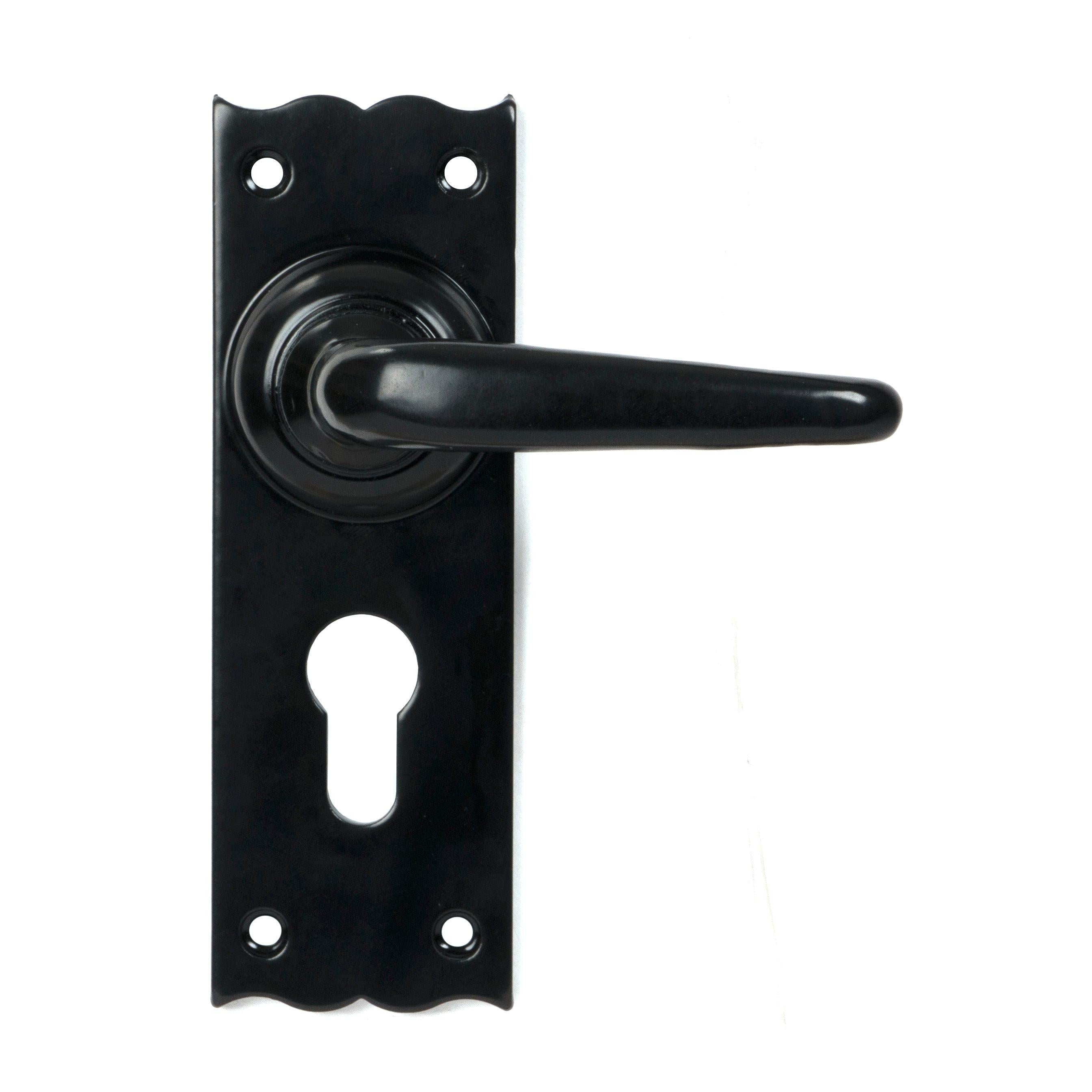 From The Anvil's Black Oak Lever Euro Lock Set