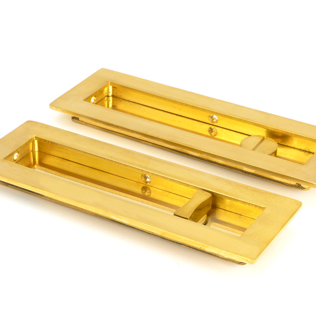 From The Anvil's Polished Brass Plain Rectangular Pull - Privacy Set