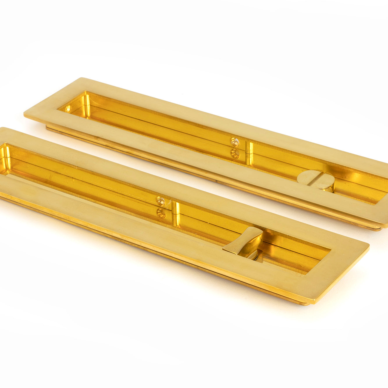 From The Anvil's Polished Brass Plain Rectangular Pull - Privacy Set