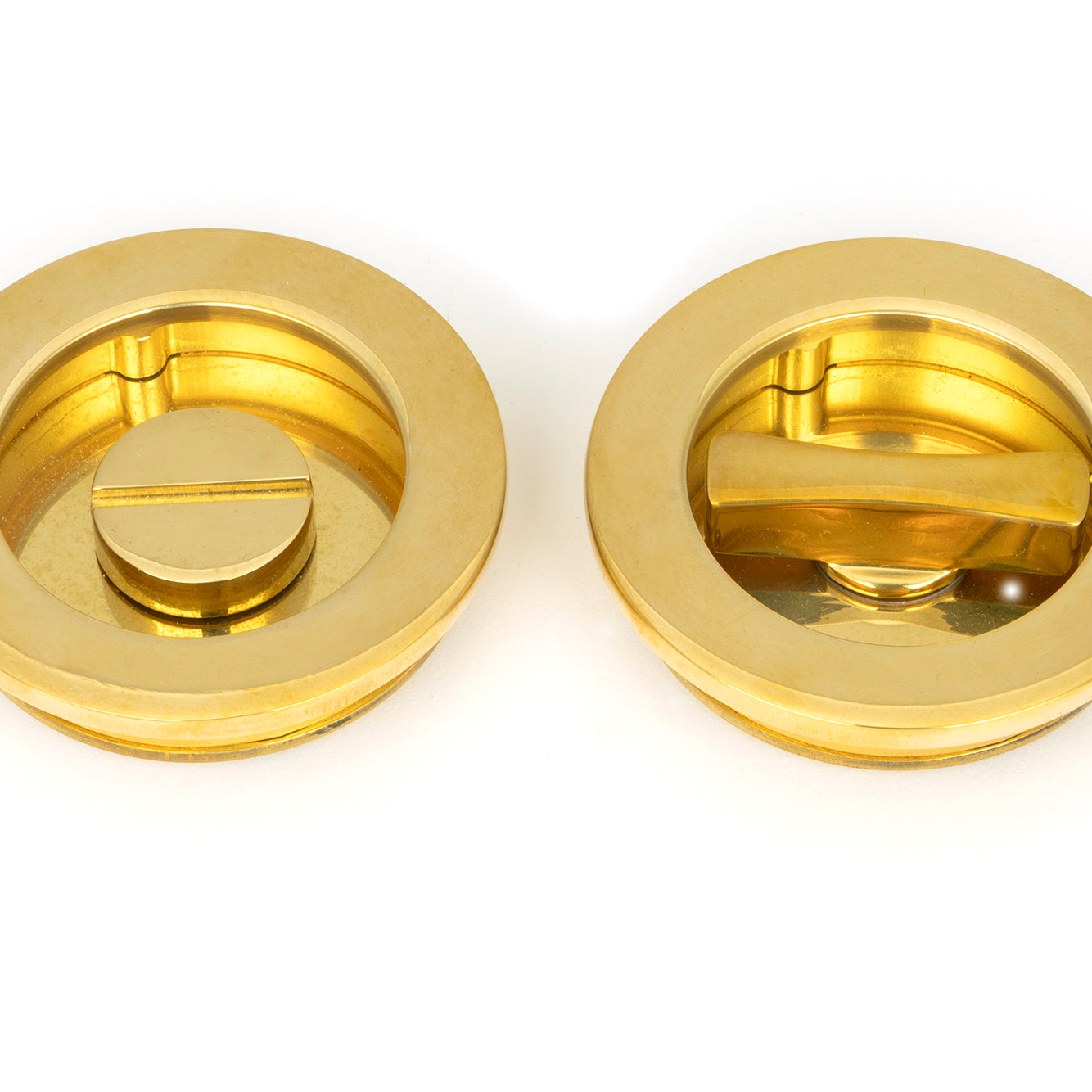 From The Anvil's Polished Brass Plain Round Pull - Privacy Set