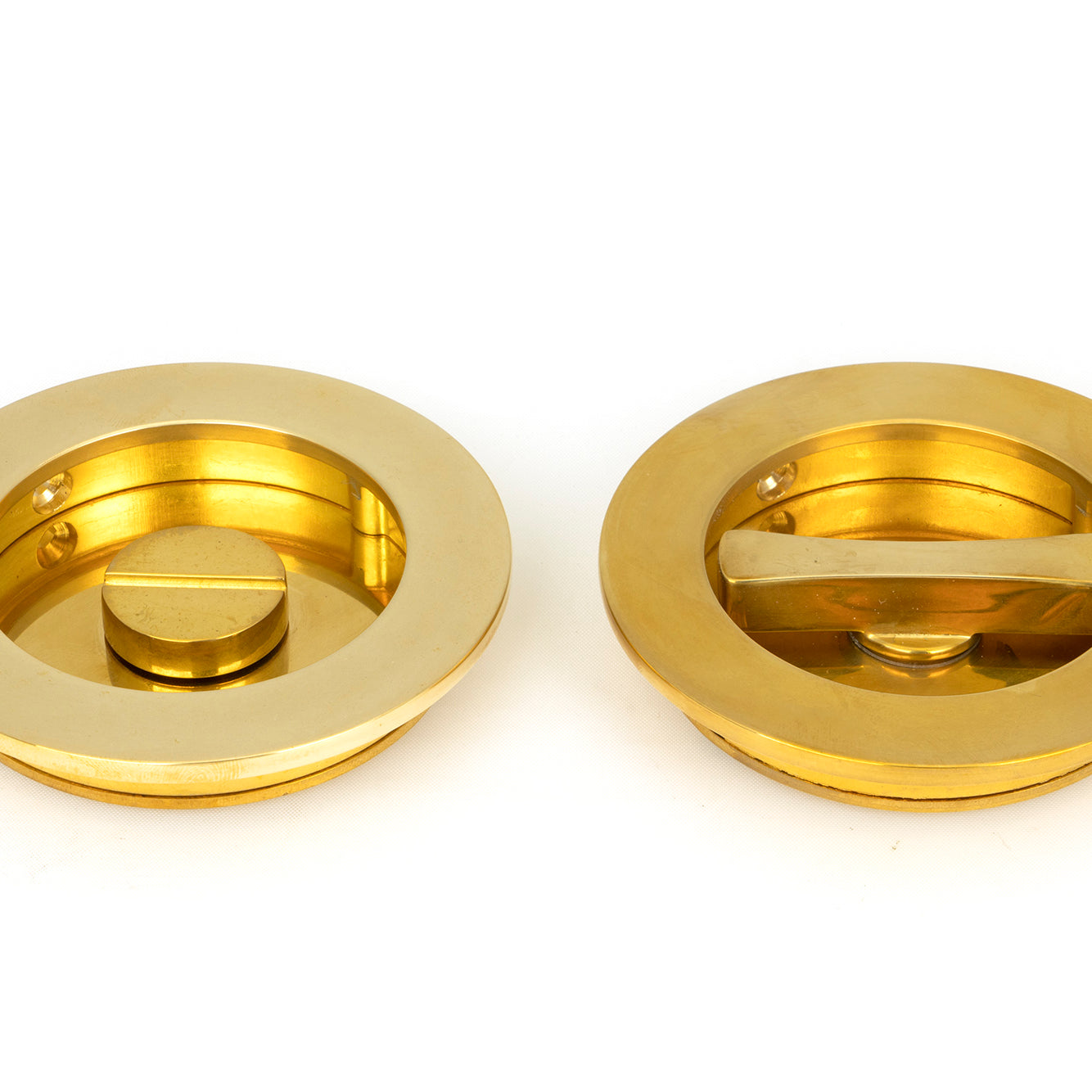 From The Anvil's Polished Brass Plain Round Pull - Privacy Set