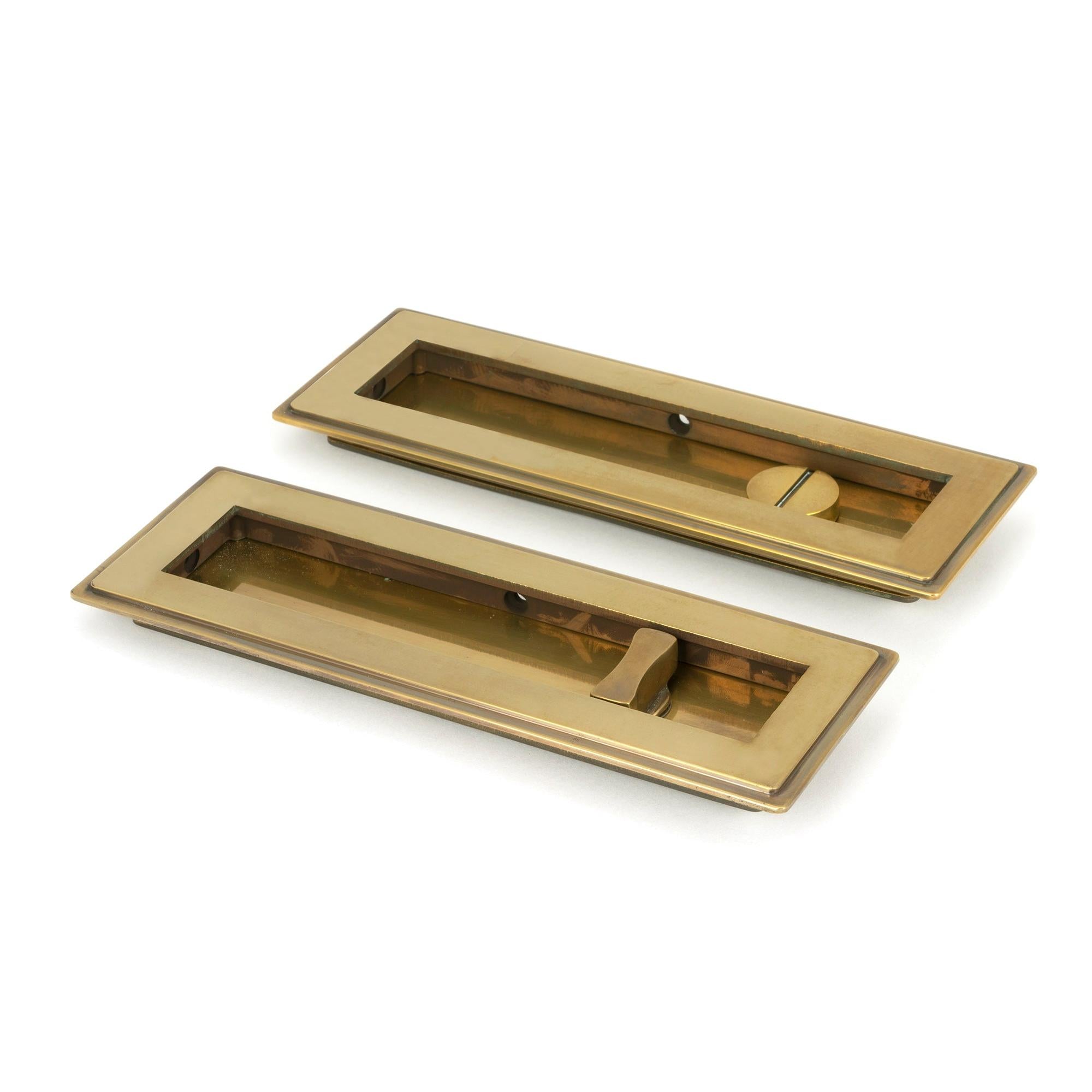From The Anvil's Aged Brass Art Deco Rectangular Pull - Privacy Set