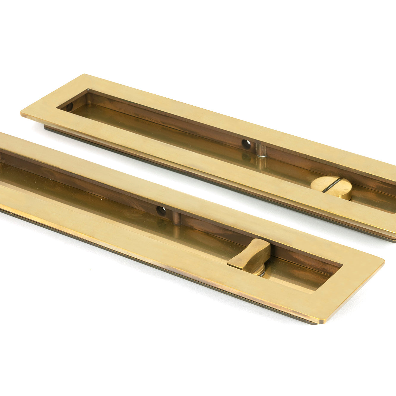 From The Anvil's Aged Brass Plain Rectangular Pull - Privacy Set