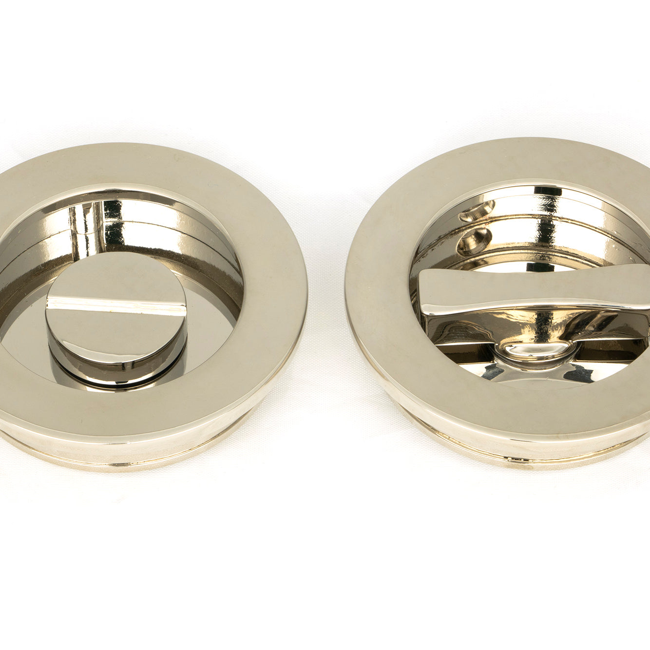 From The Anvil's Polished Nickel Plain Round Pull - Privacy Set