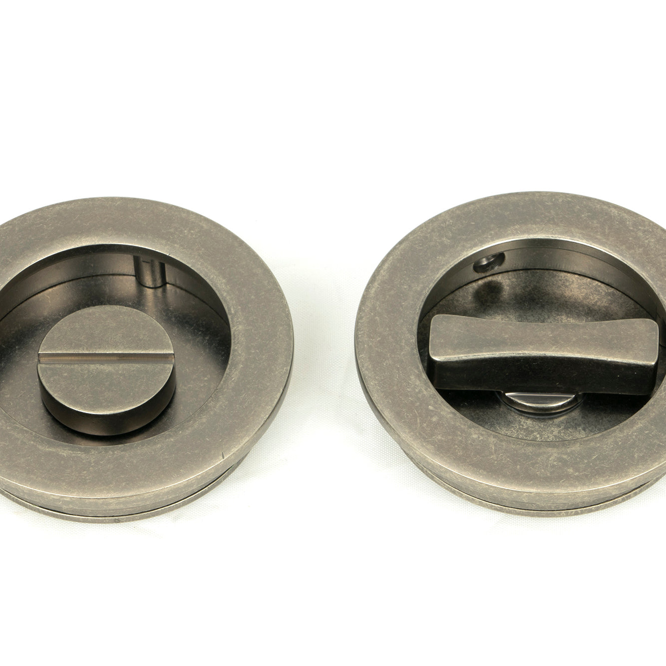 From The Anvil's Pewter Patina Plain Round Pull - Privacy Set