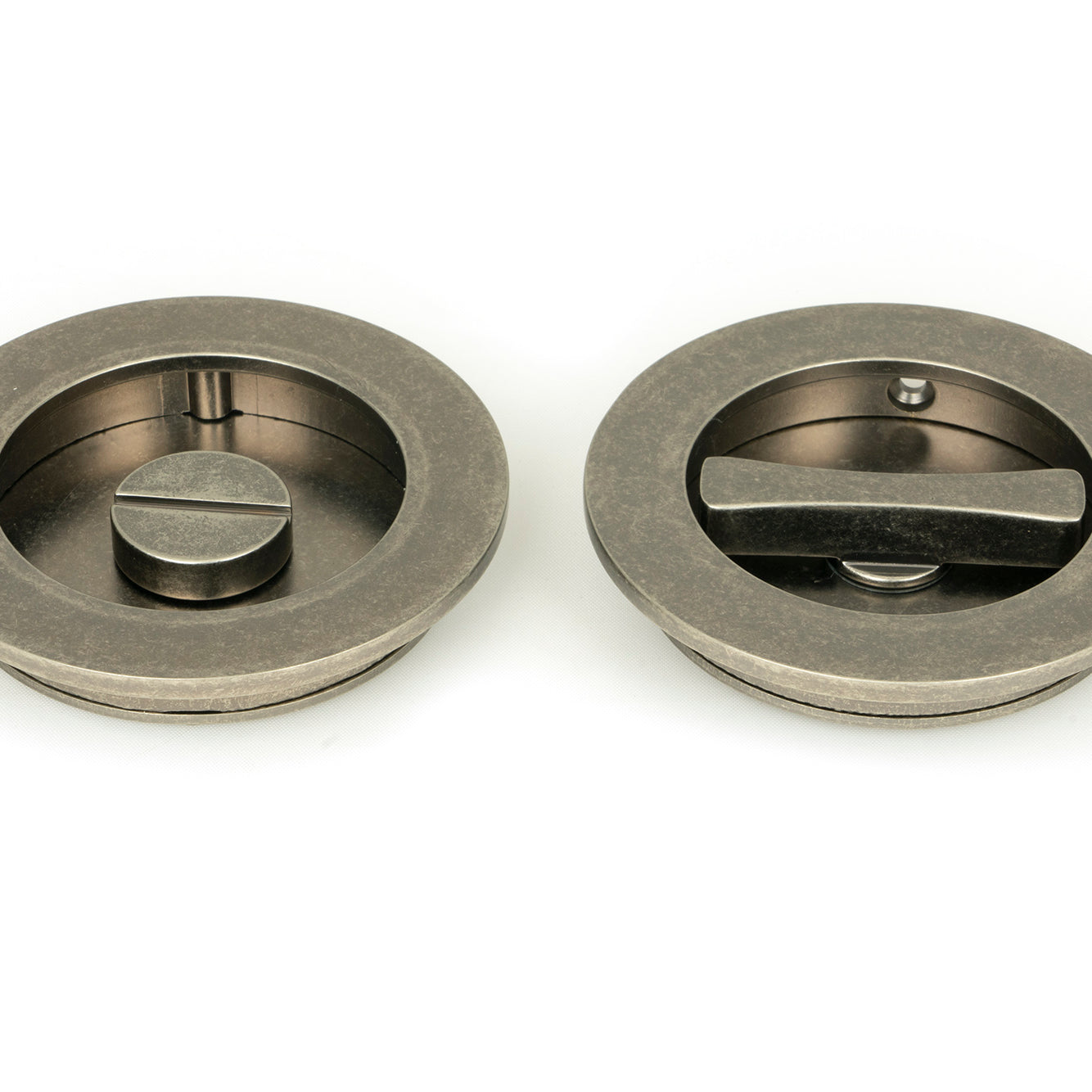 From The Anvil's Pewter Patina Plain Round Pull - Privacy Set