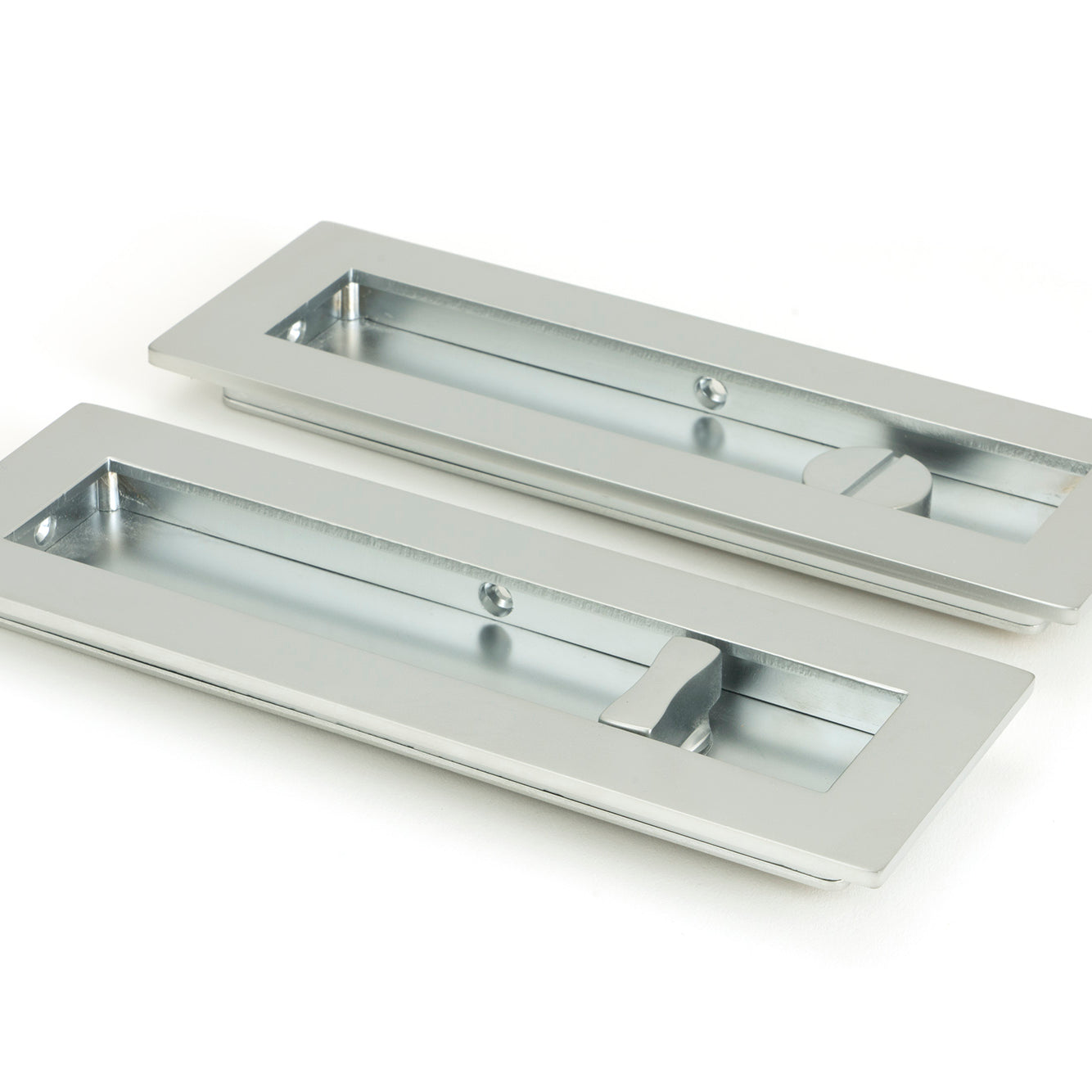 From The Anvil's Satin Chrome Plain Rectangular Pull - Privacy Set