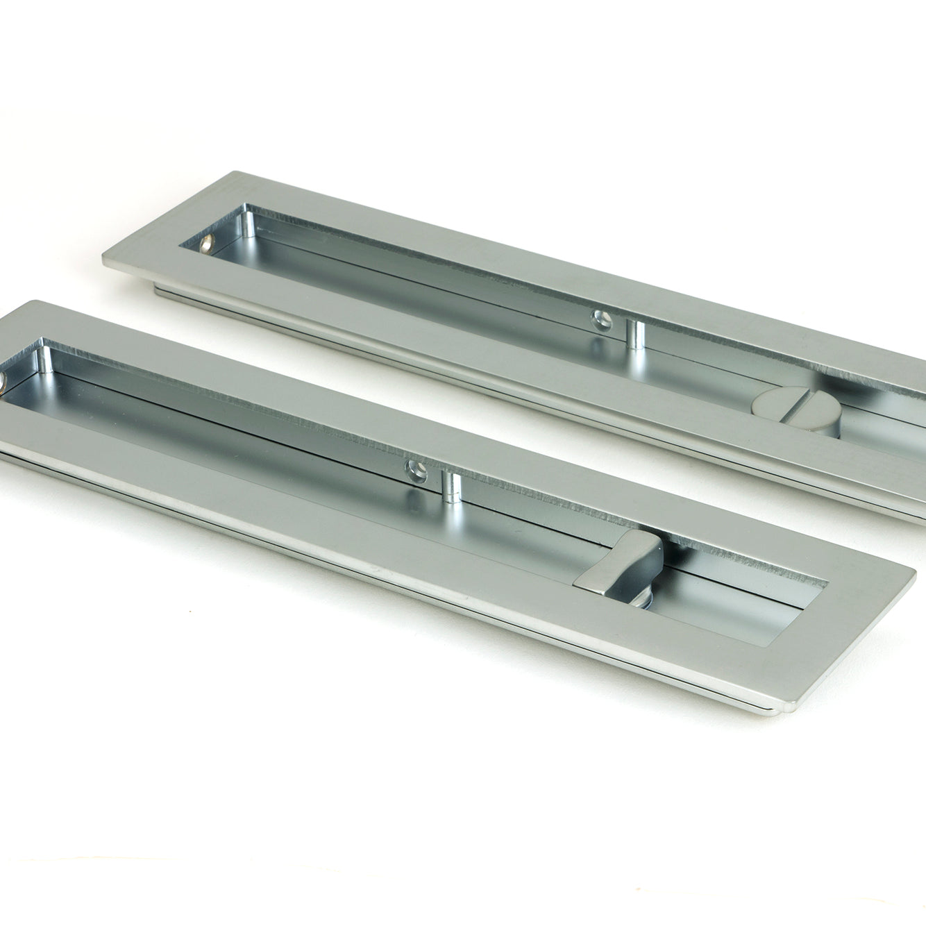 From The Anvil's Satin Chrome Plain Rectangular Pull - Privacy Set