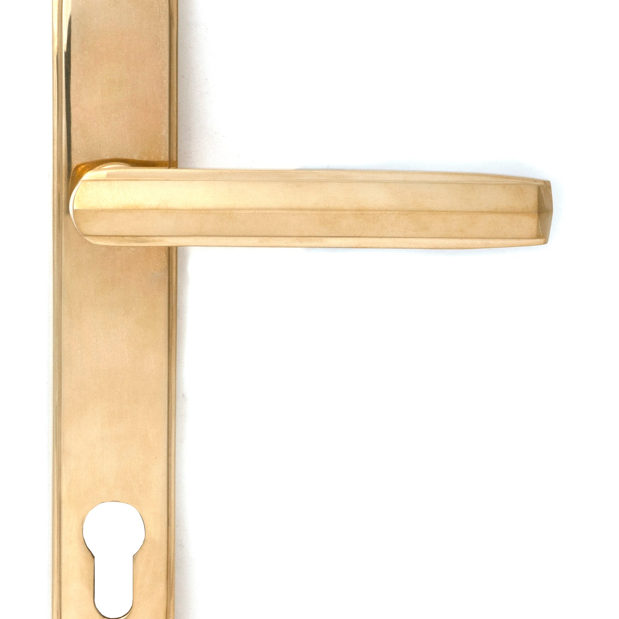 From The Anvil's Polished Brass Art Deco Slimline Lever Espag. Lock Set