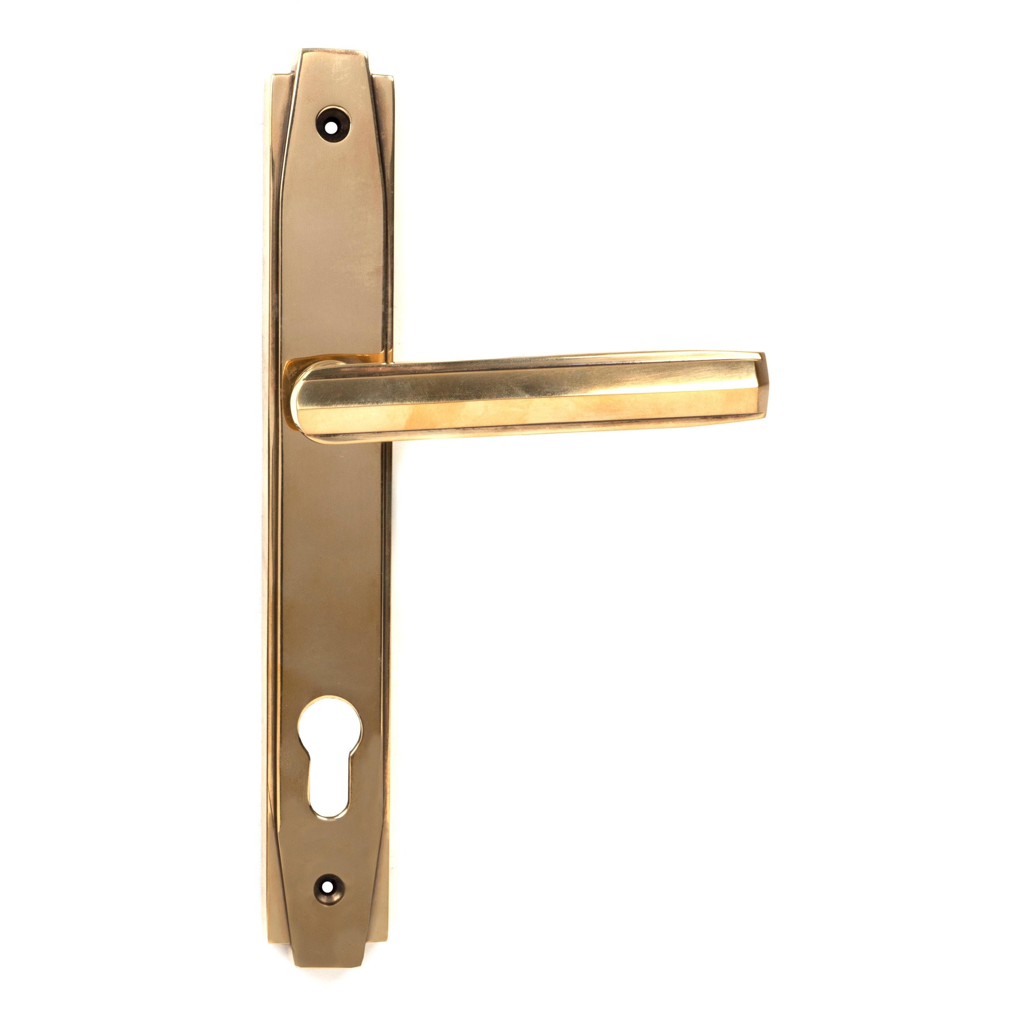 From The Anvil's Aged Brass Art Deco Slimline Lever Espag. Lock Set