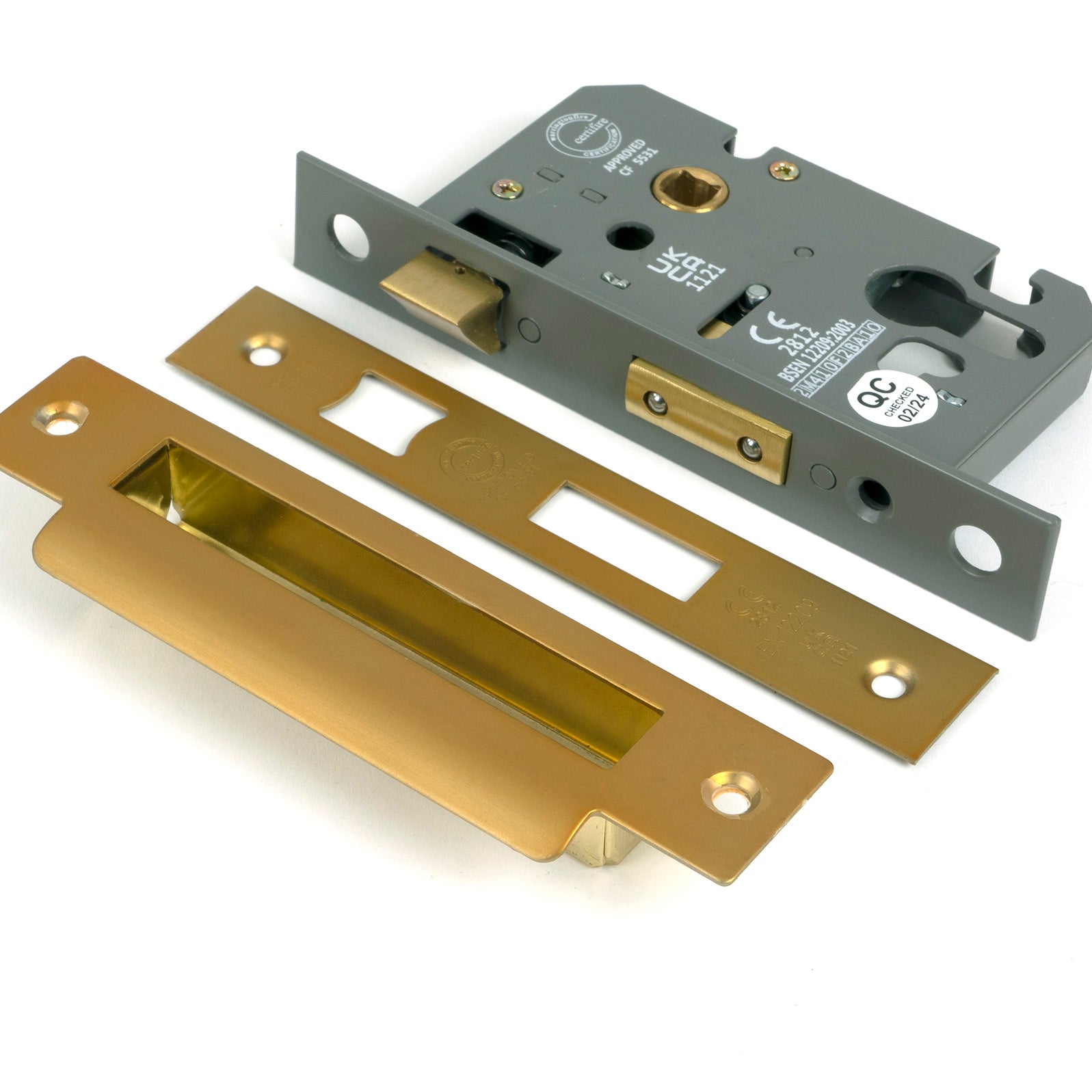 From The Anvil's Satin Brass Euro Profile Sash Lock