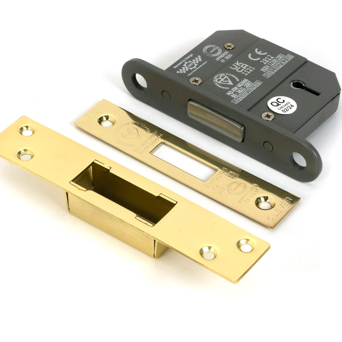 From The Anvil's Polished Brass BS 5 Lever Deadlock KA