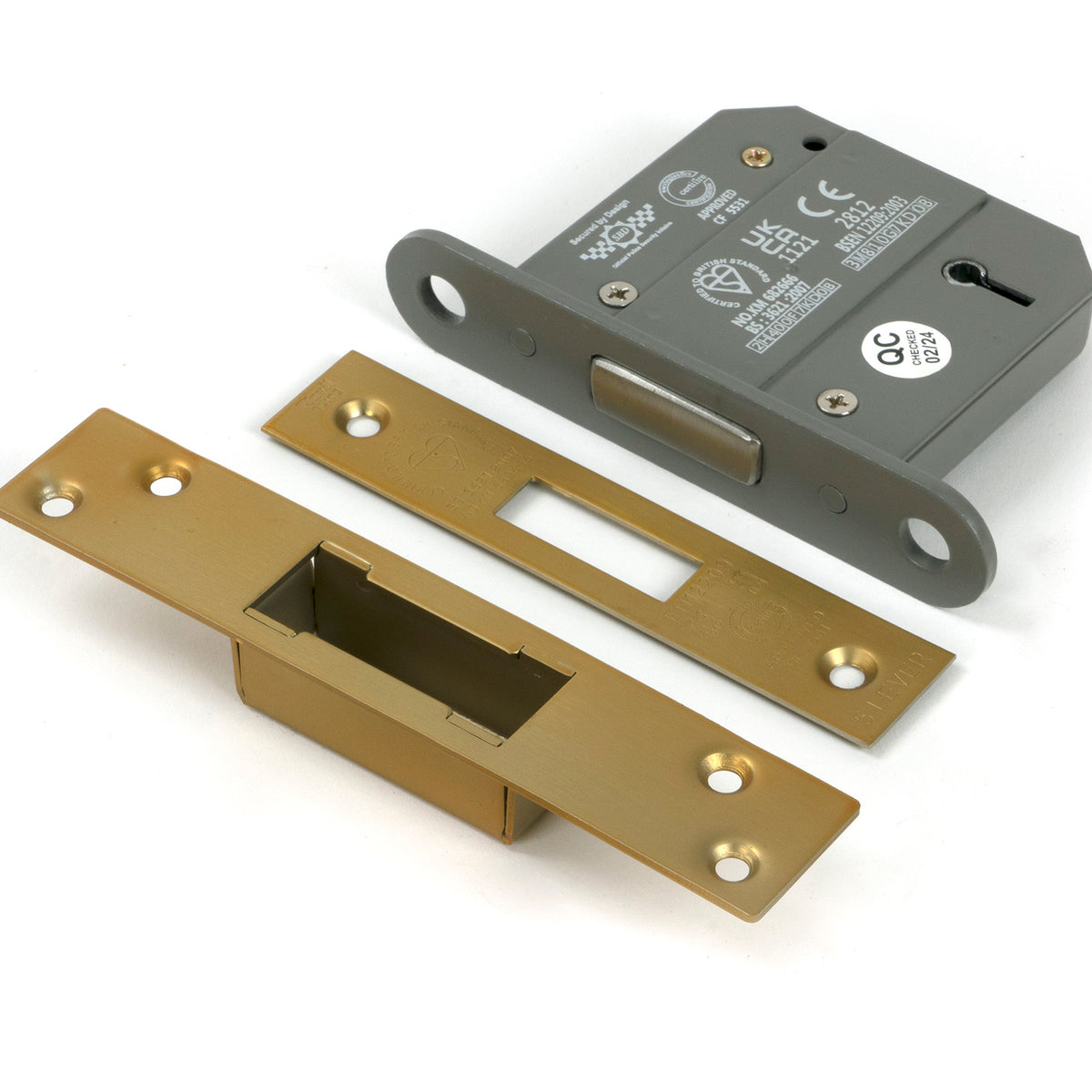 From The Anvil's Satin Brass BS 5 Lever Deadlock KA