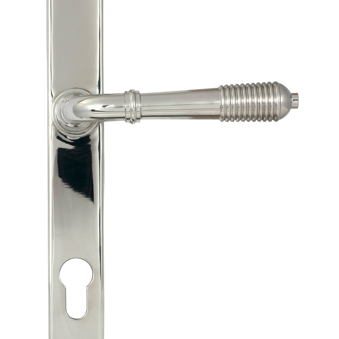 From The Anvil's Polished Marine SS (316) Reeded Slimline Lever Espag. Lock Set