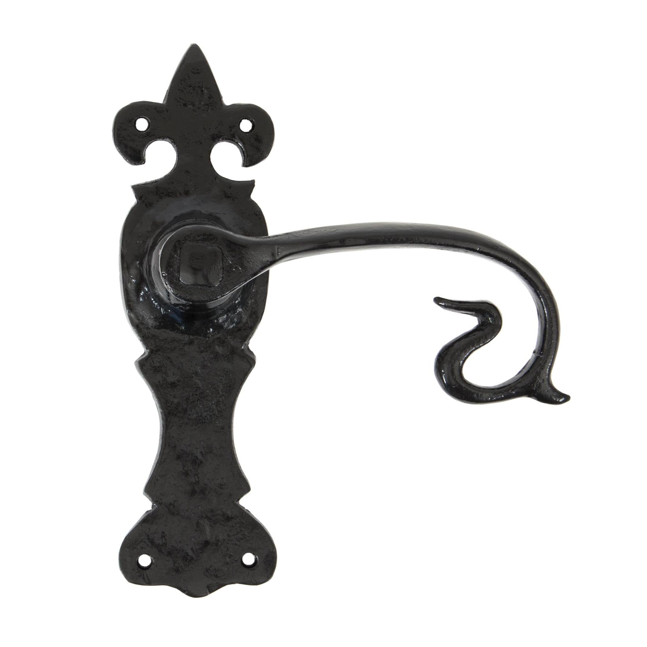 From The Anvil's Black Curly Lever Latch Set
