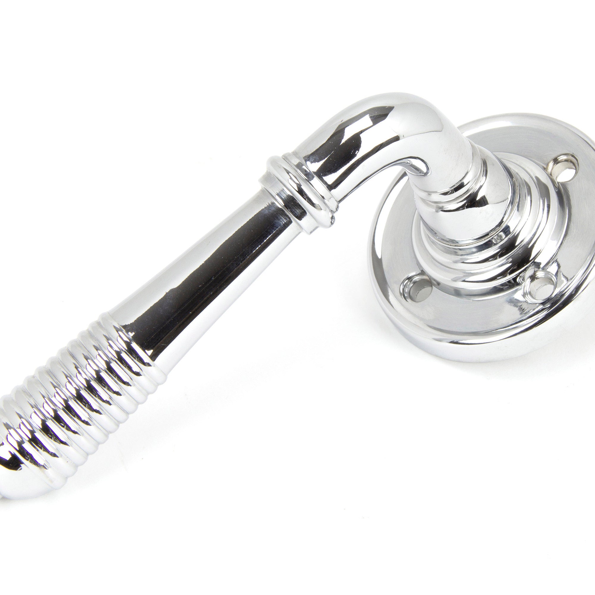 From The Anvil's Polished Chrome Reeded Lever on Rose Set