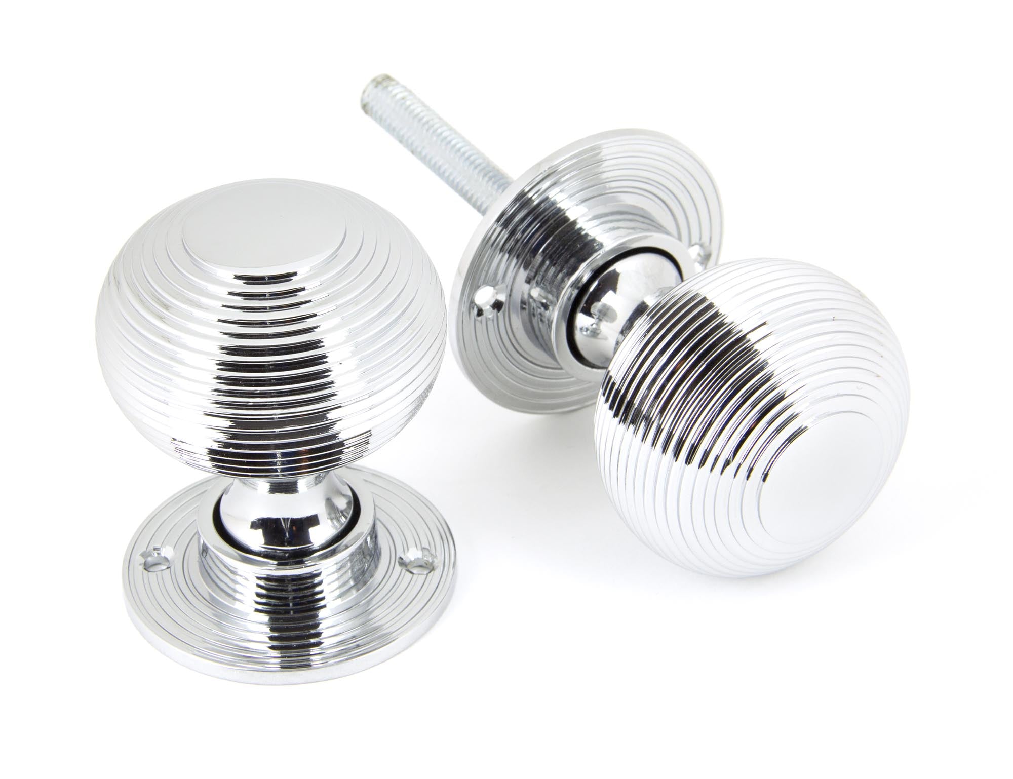 From The Anvil's Polished Chrome Heavy Beehive Mortice/Rim Knob Set