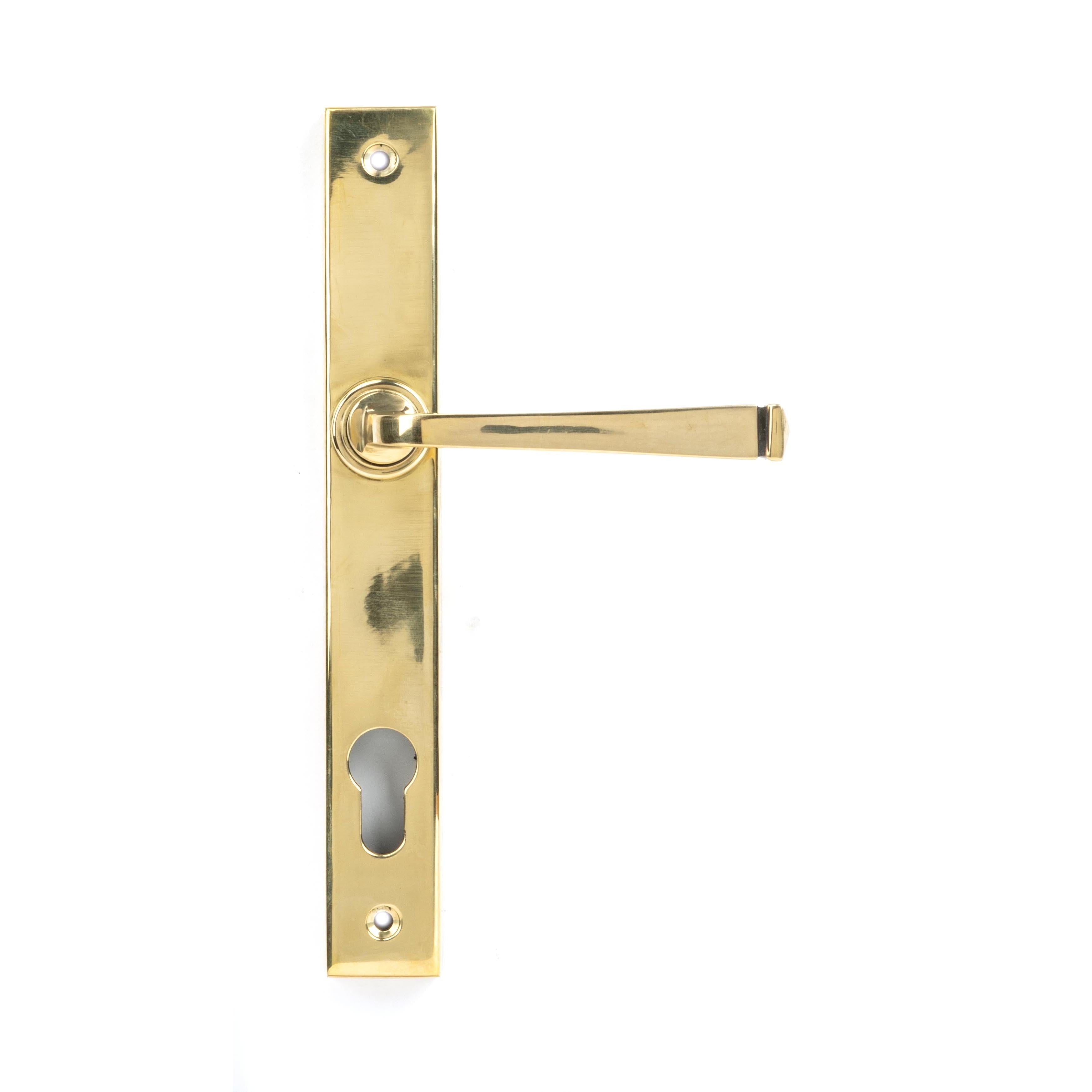 From The Anvil's Aged Brass Avon Slimline Lever Espag. Lock Set