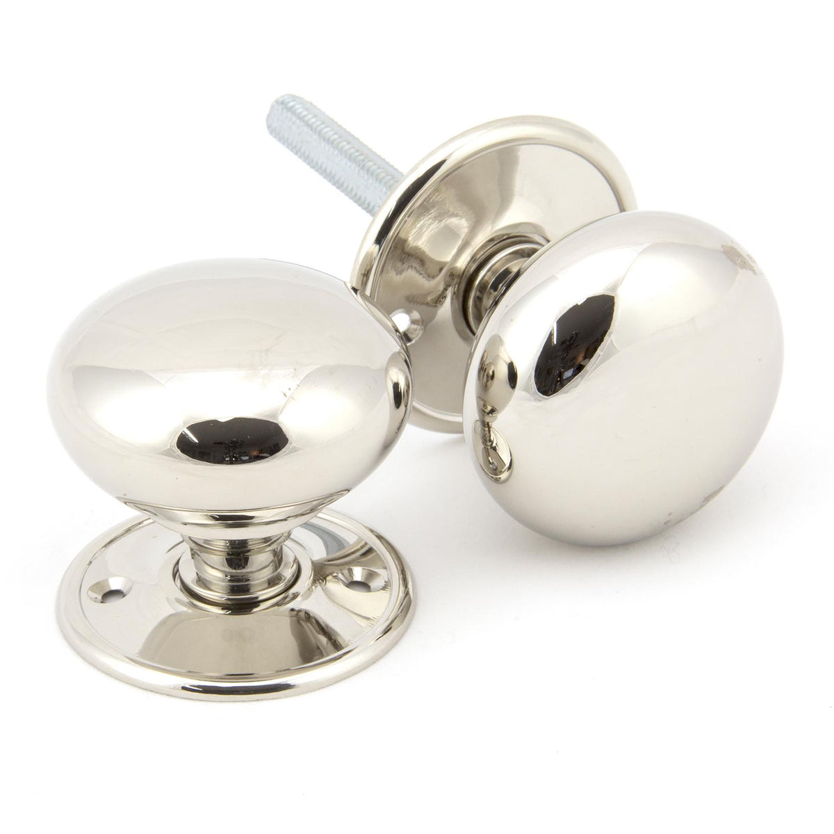 From The Anvil's Polished Nickel 57mm Mushroom Mortice/Rim Knob Set