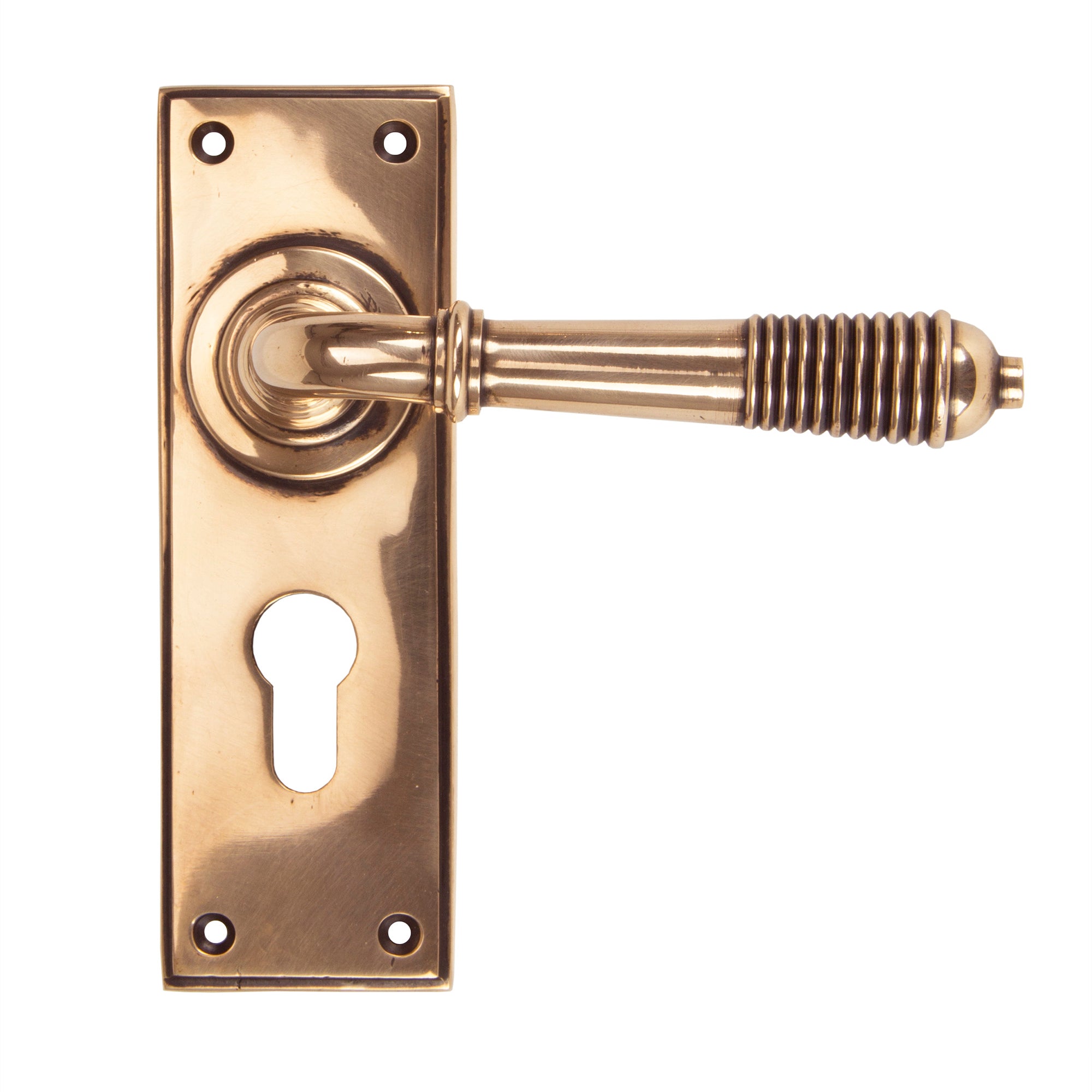From The Anvil's Polished Bronze Reeded Lever Euro Lock Set
