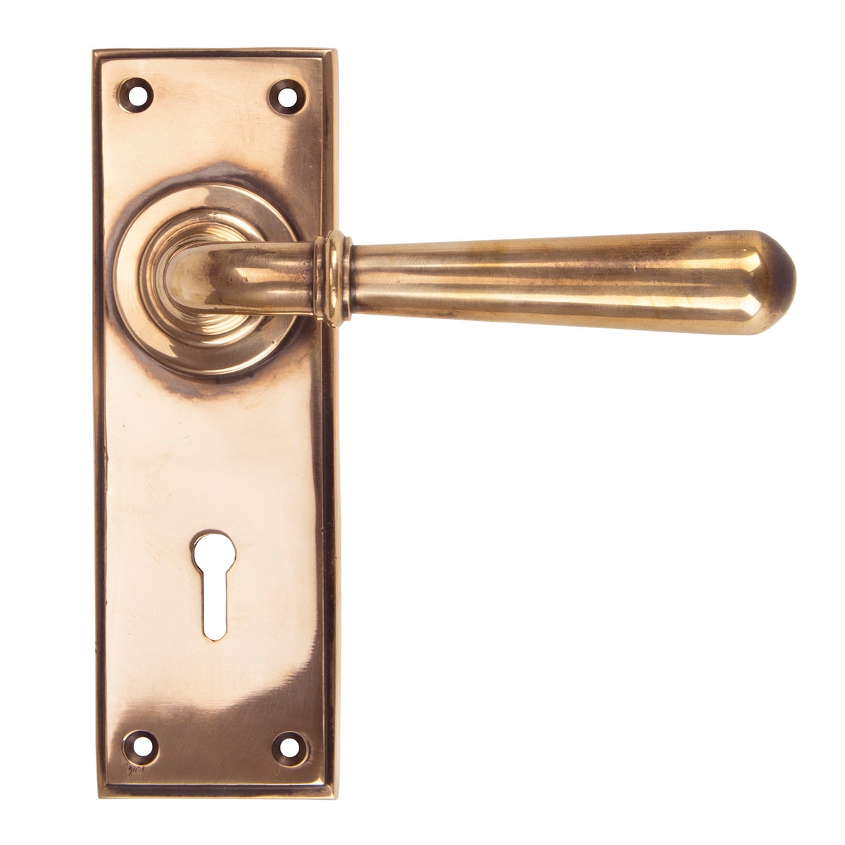 From The Anvil's Polished Bronze Newbury Lever Lock Set