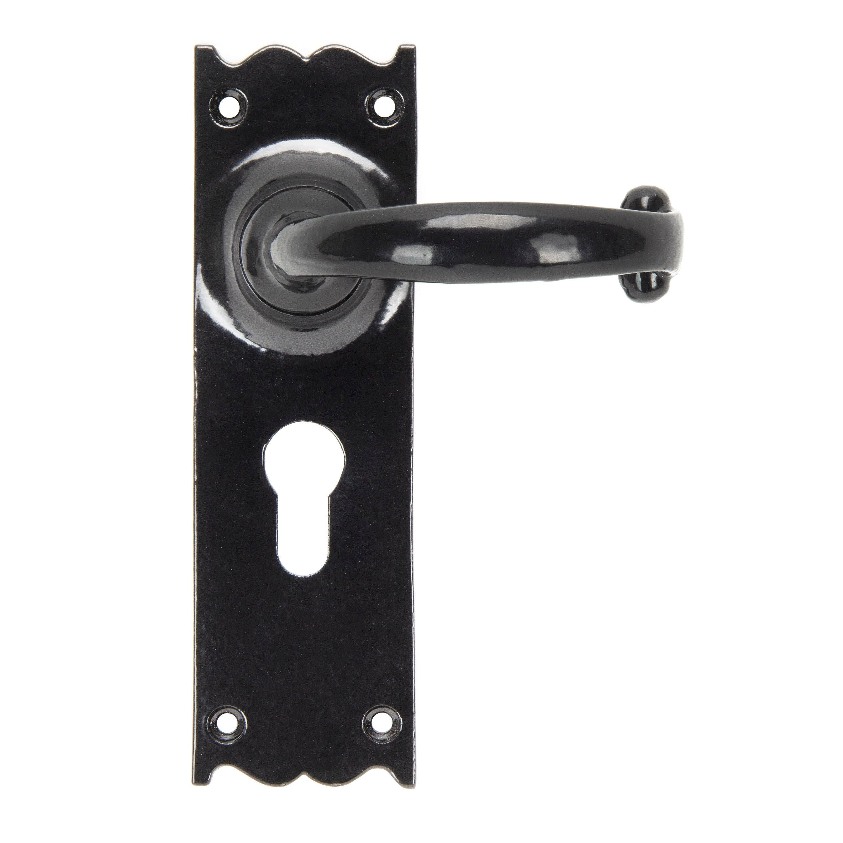 From The Anvil's Black Cottage Lever Euro Lock Set