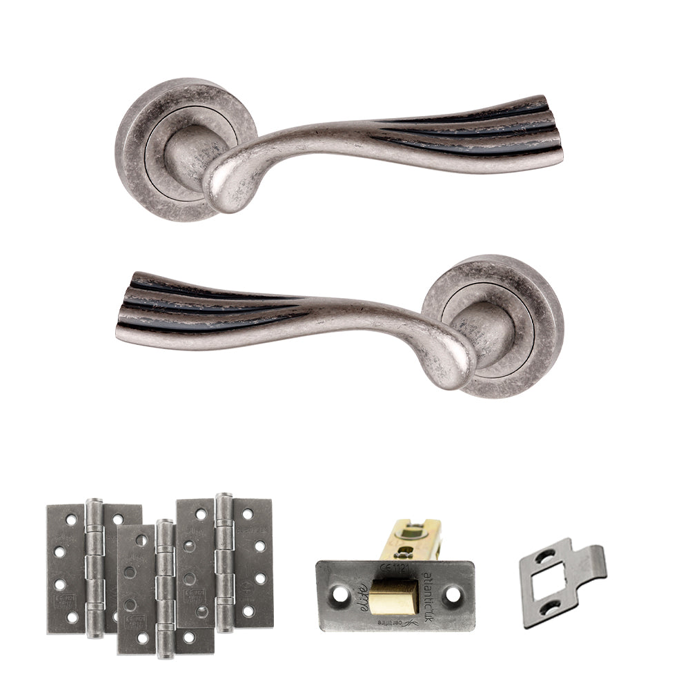 Old English Richmond Door Handle Pack in Distressed Silver