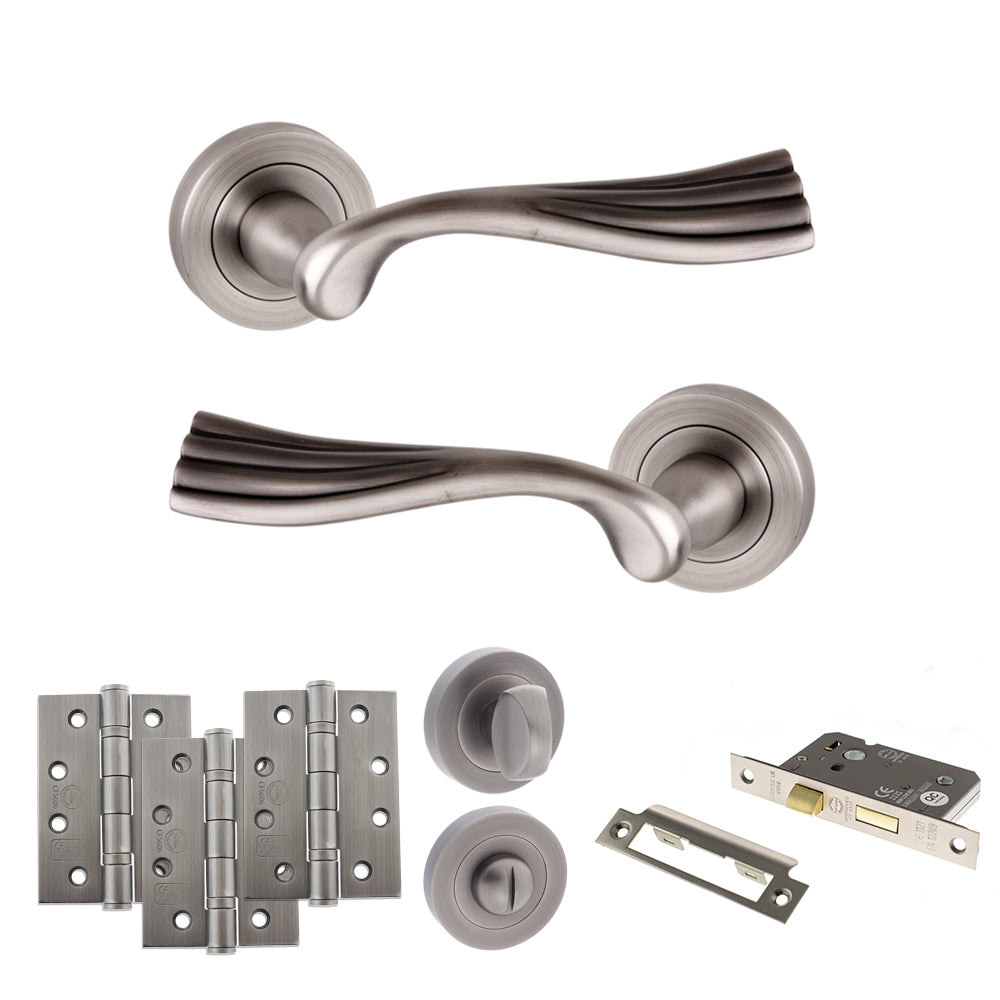 Old English Richmond Door Handle Pack in Matt Gun Metal
