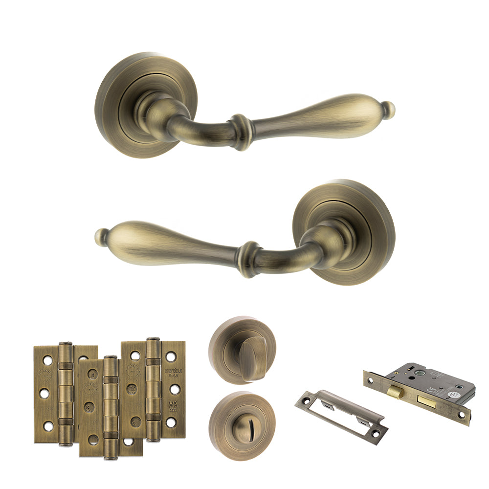 Old English Wrexham Door Handle Pack in Matt Antique Brass