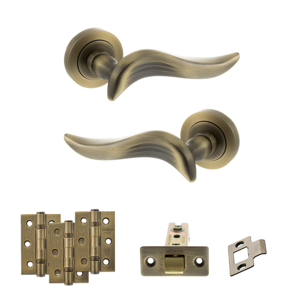 Old English Oxford Door Handle Pack in Matt Antique Brass