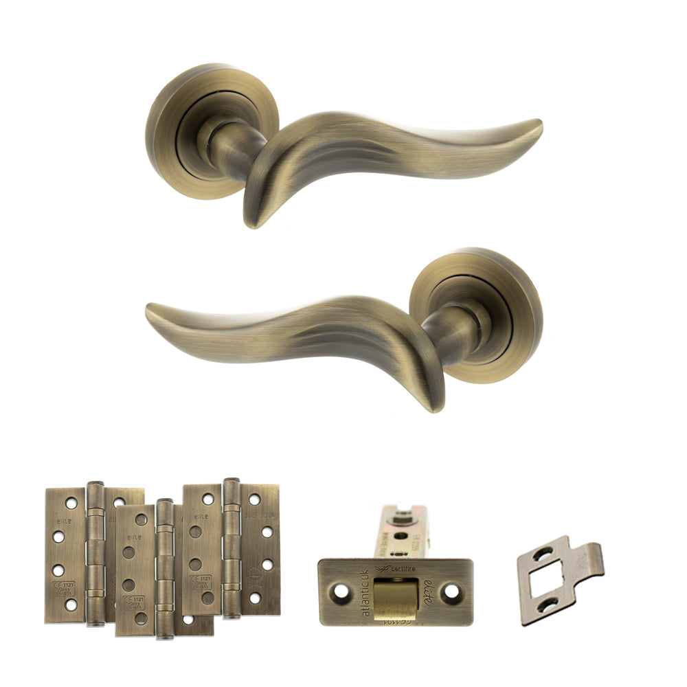 Old English Oxford Door Handle Pack in Matt Antique Brass