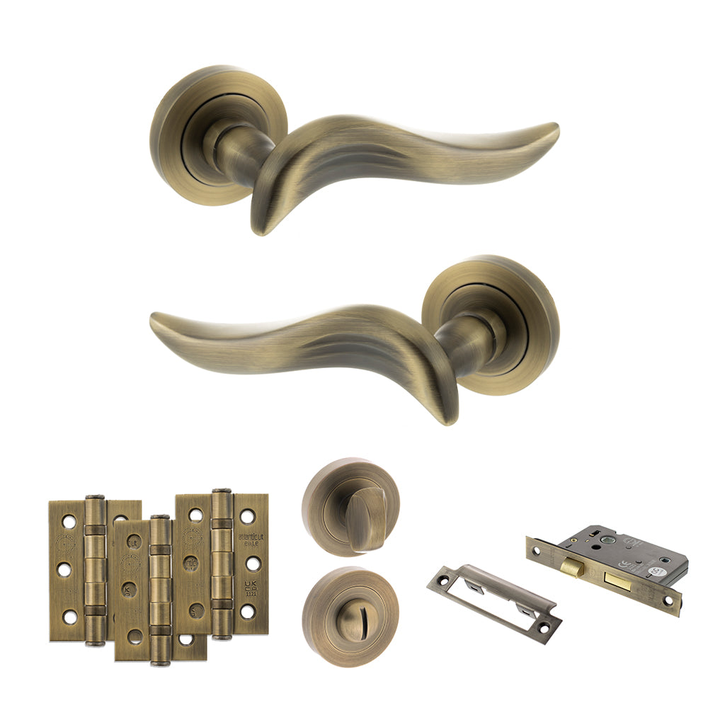 Old English Oxford Door Handle Pack in Matt Antique Brass